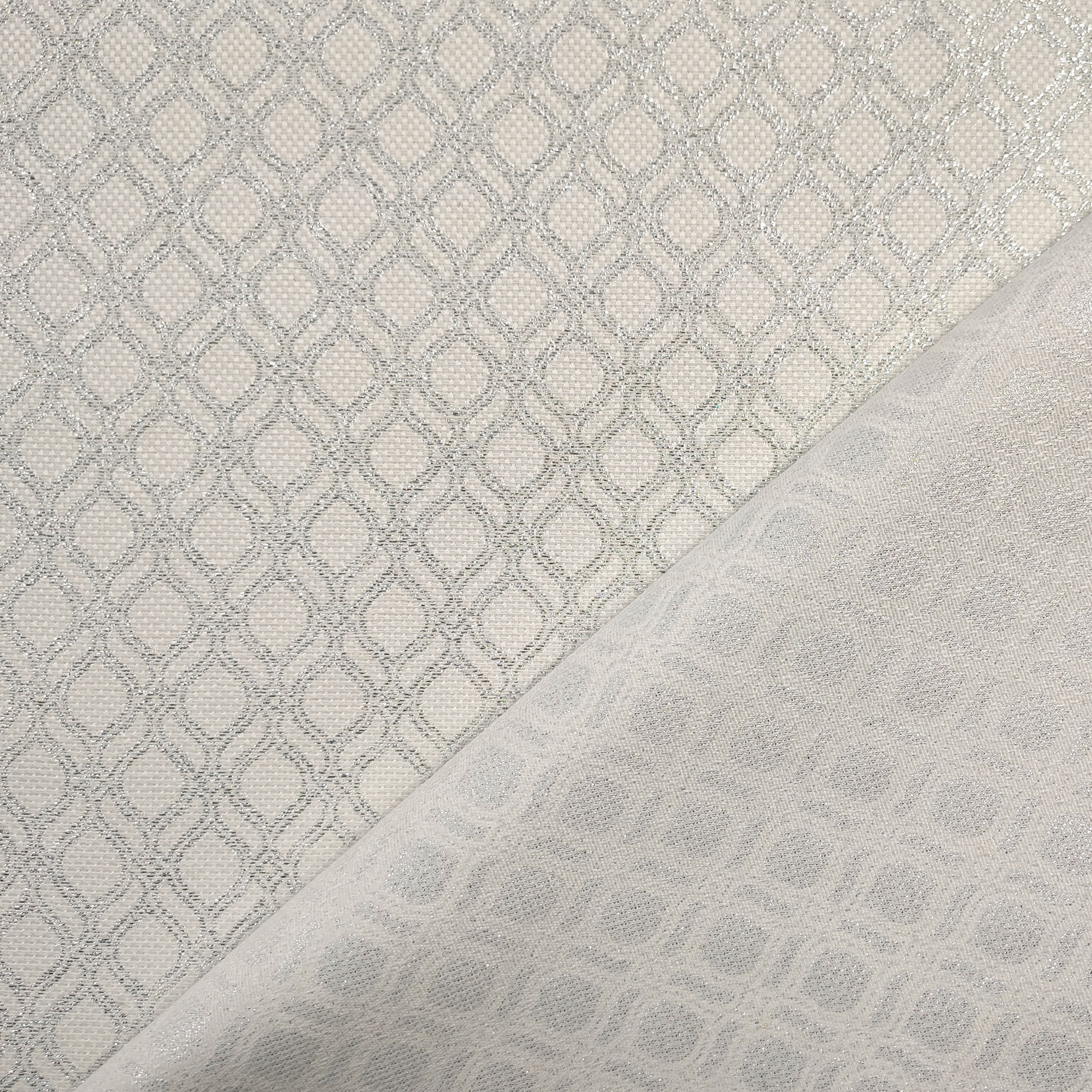 Tissu Jacquard Géométrie Lurex Argent