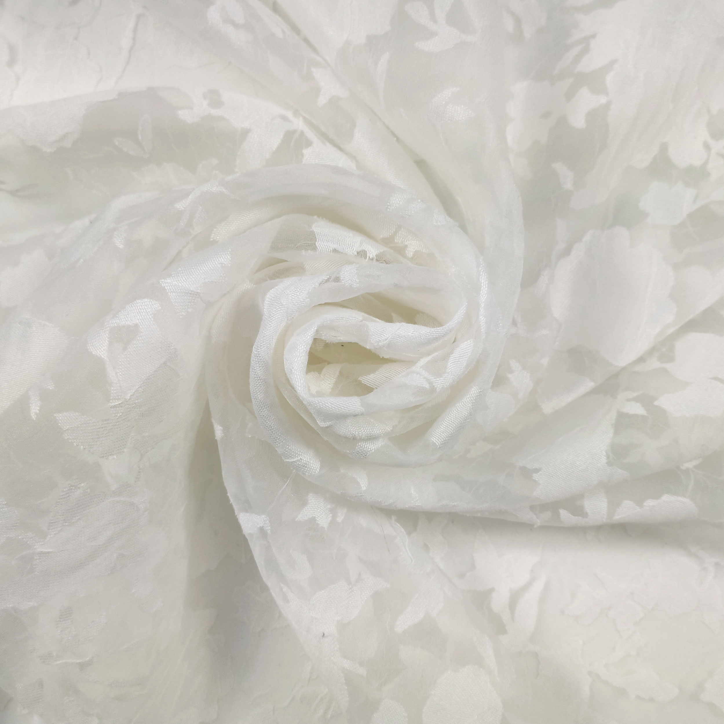 White Floral Burnout Fabric Image