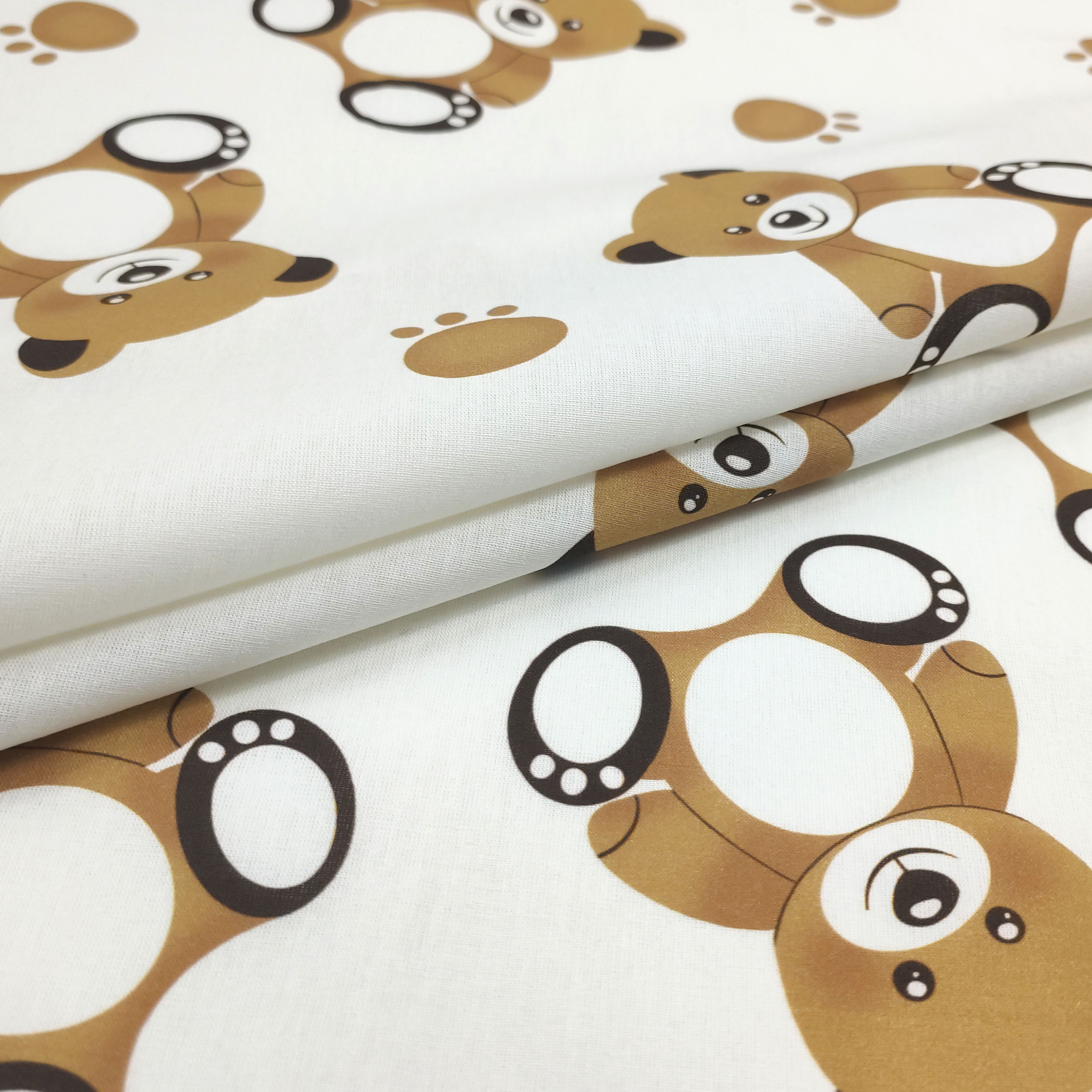 Tissu de coton Grands ours Fond blanc