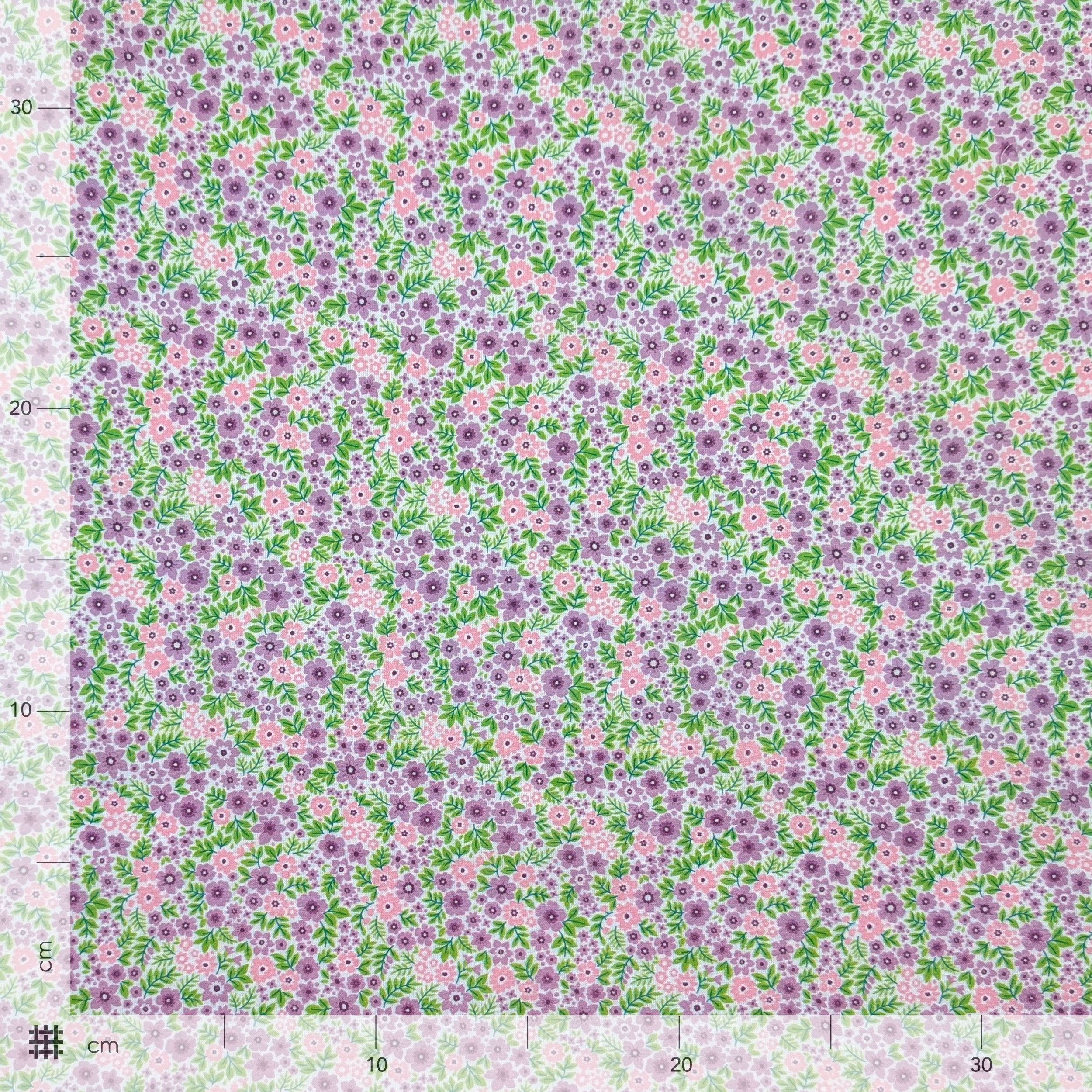 Percale cotton with pink and lilac flowers Image