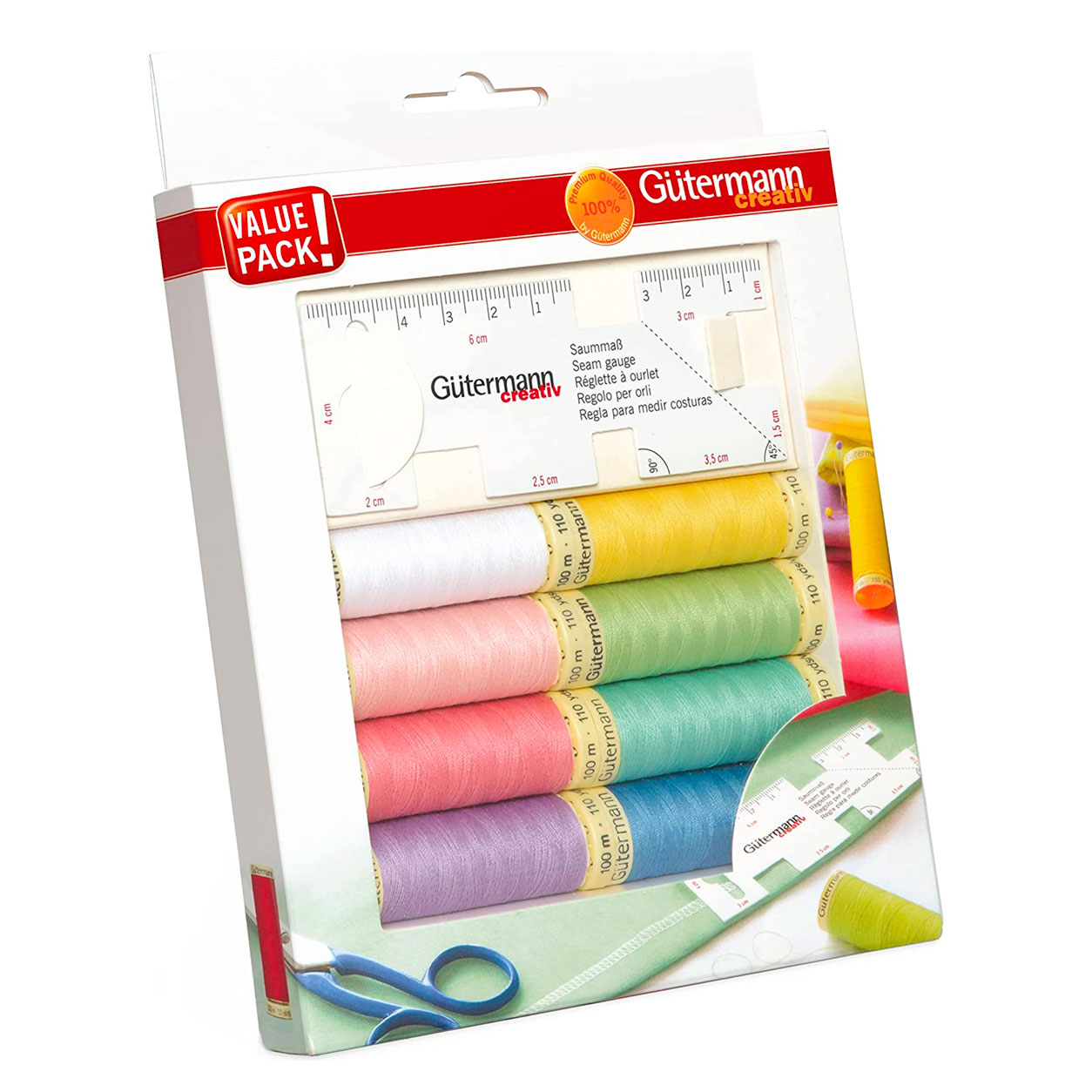 Gutermann Costura 8 Bobinas Tonos Pastel con Regla