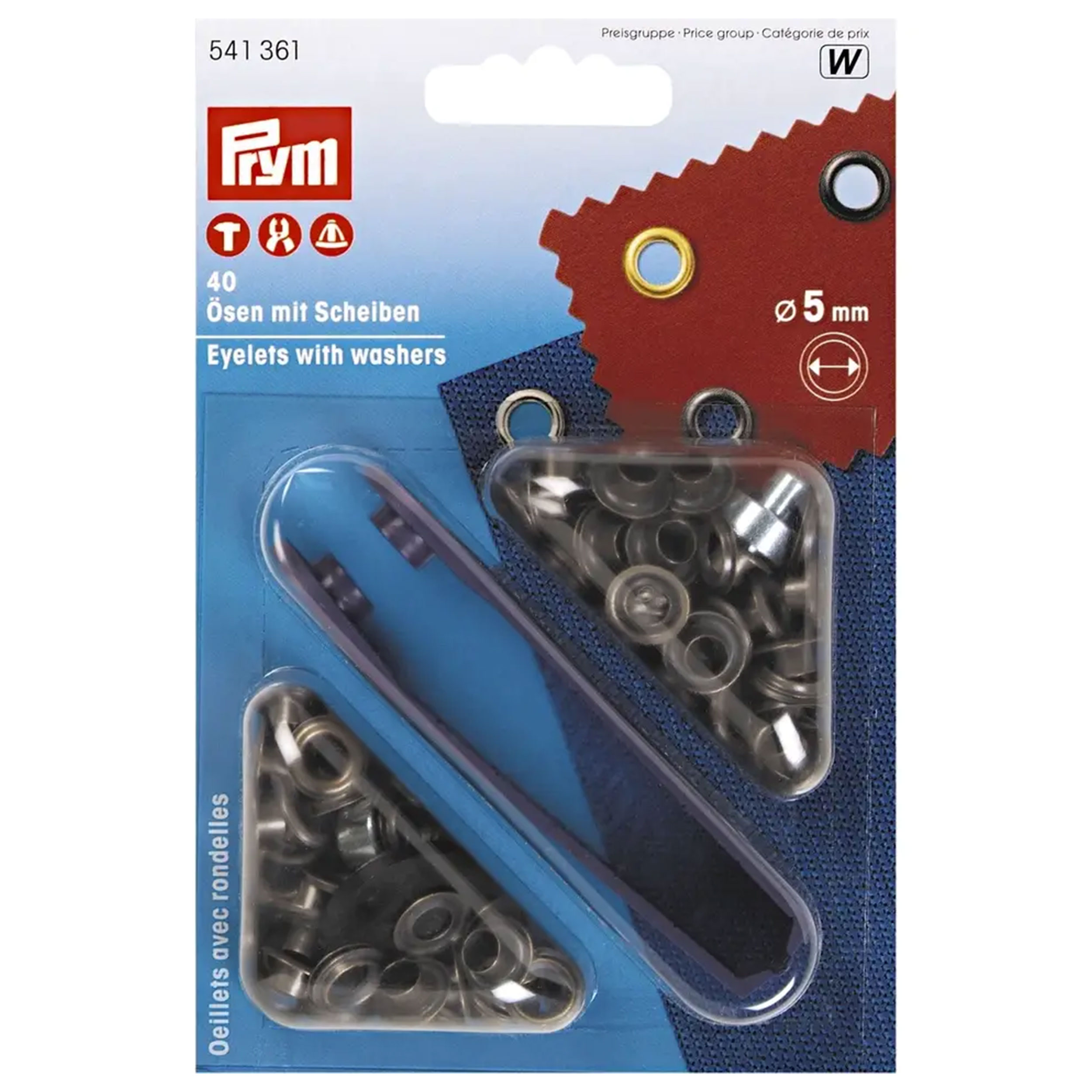 Ösen mit Unterlegscheiben Prym Messing vernickelt 5 mm