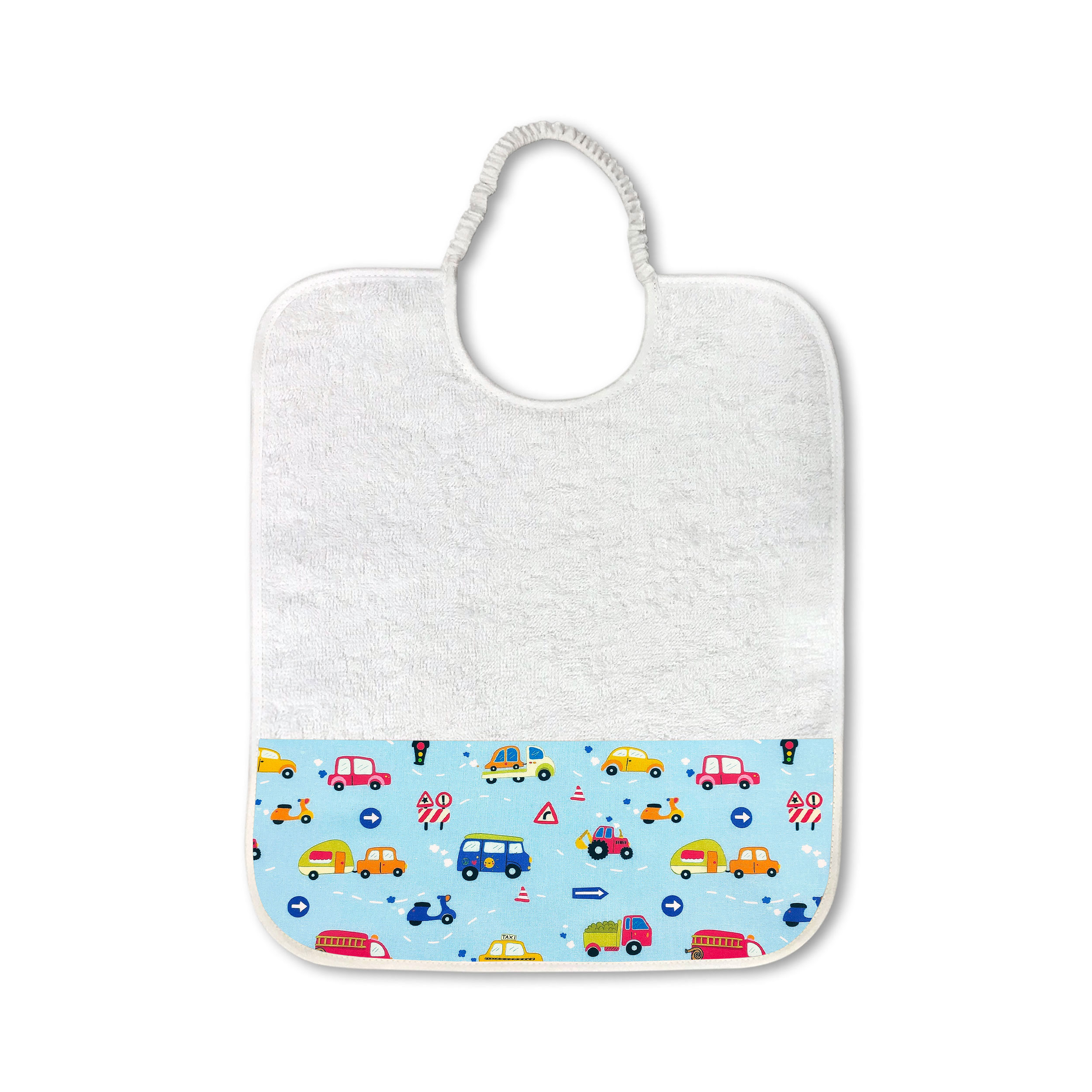 Bavoir Cars Fond bleu clair - Panini Fabrics