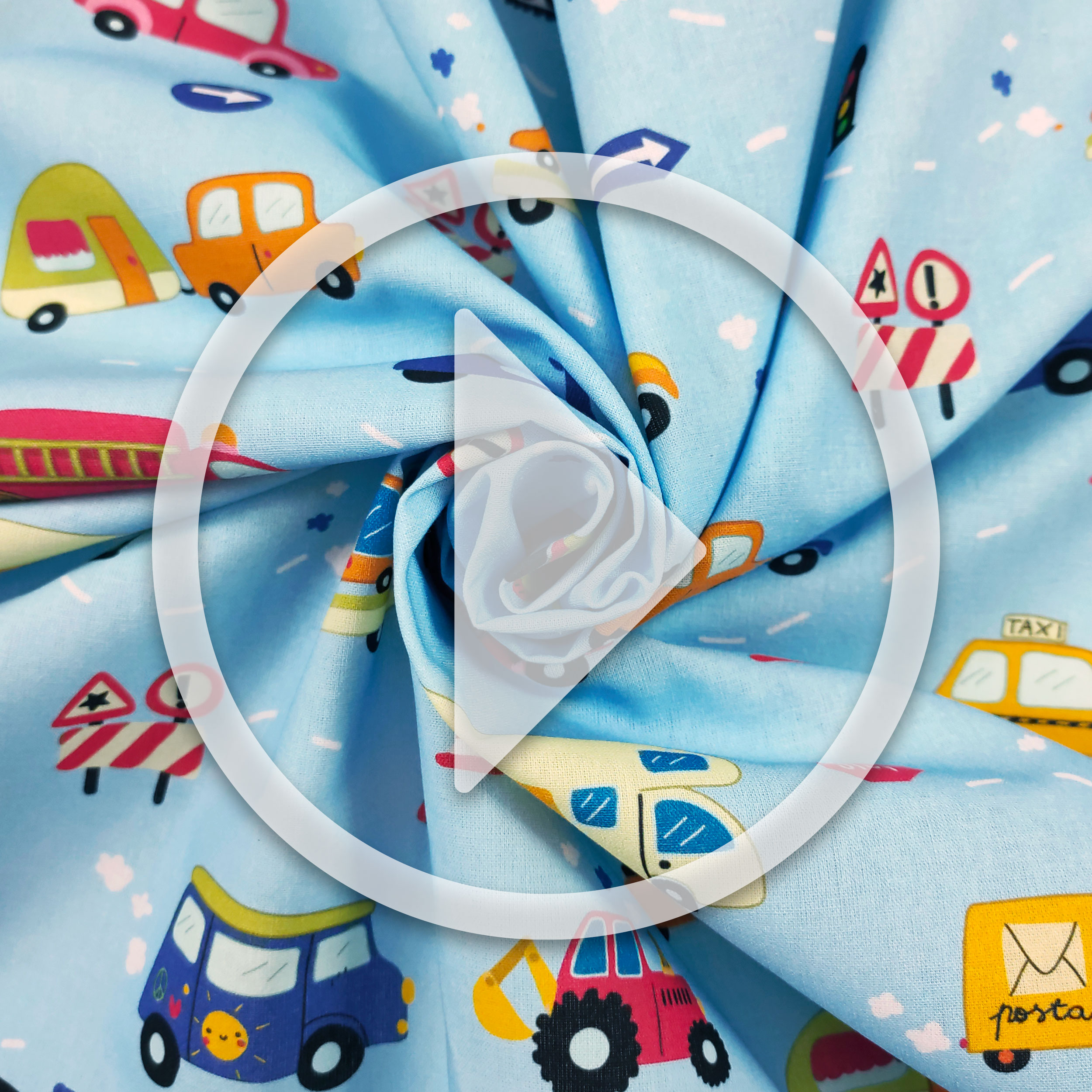 Découpe de coton Big Cars Fond bleu clair - Panini Fabrics 50x150 cm Image