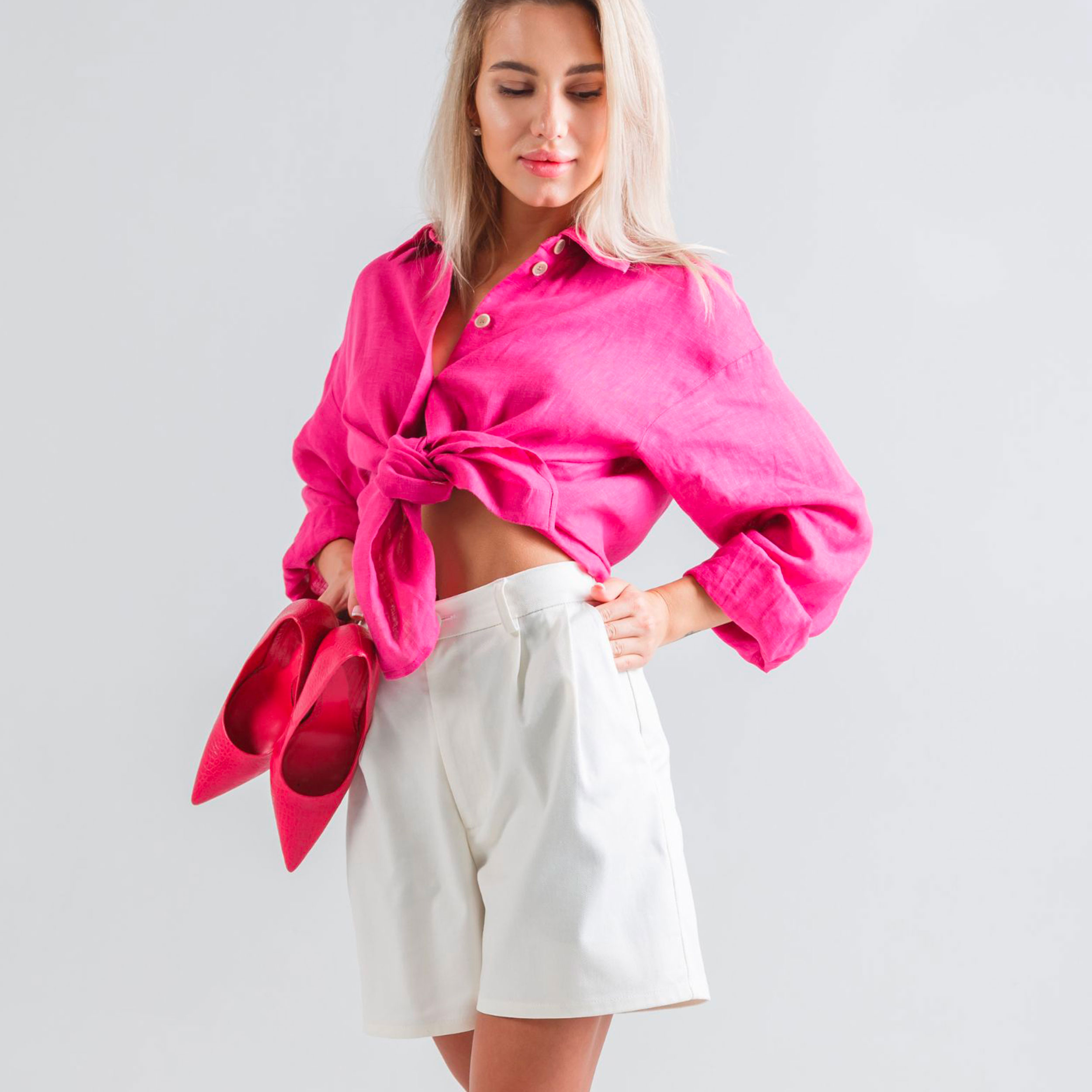 Leinenstoff in Fuxia Unifarben