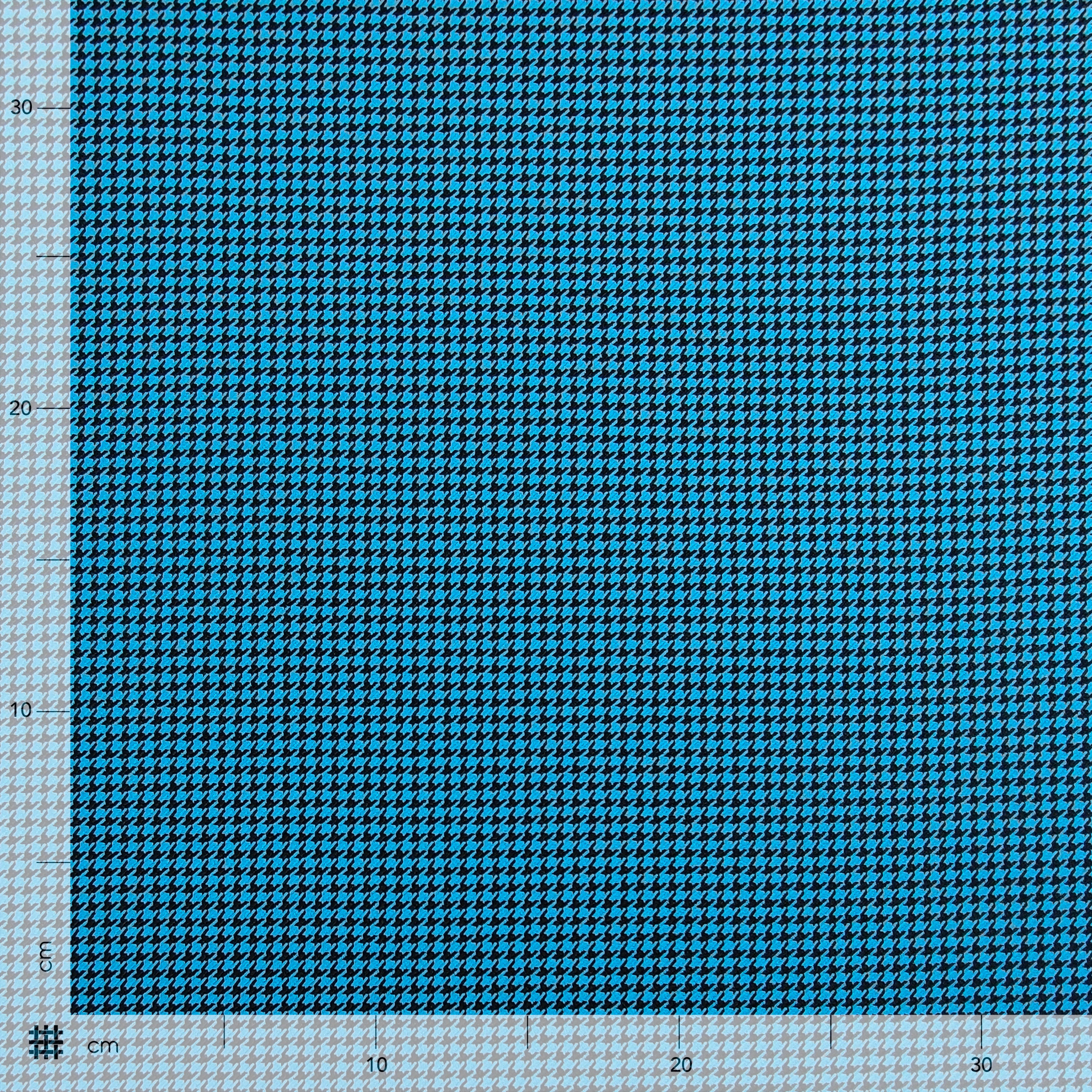Tissu Pied de Poule Fond noir Bleu clair