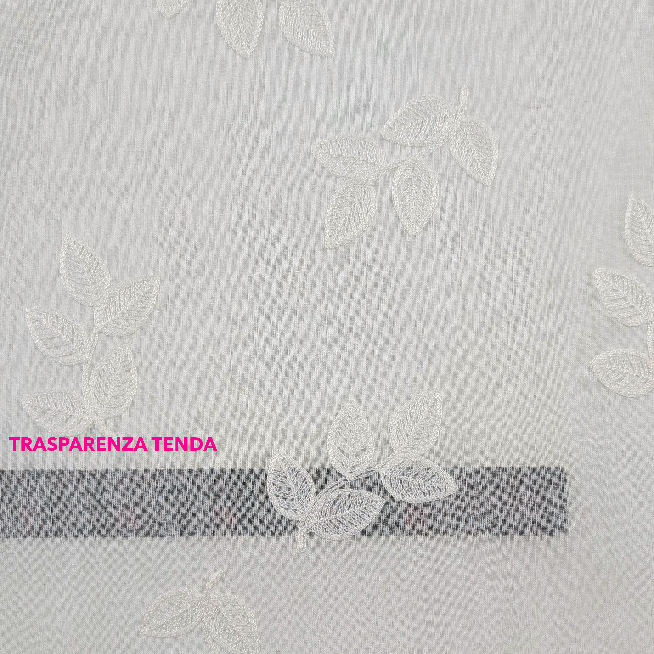 Embroidered Leaf Curtain Fabric White Image