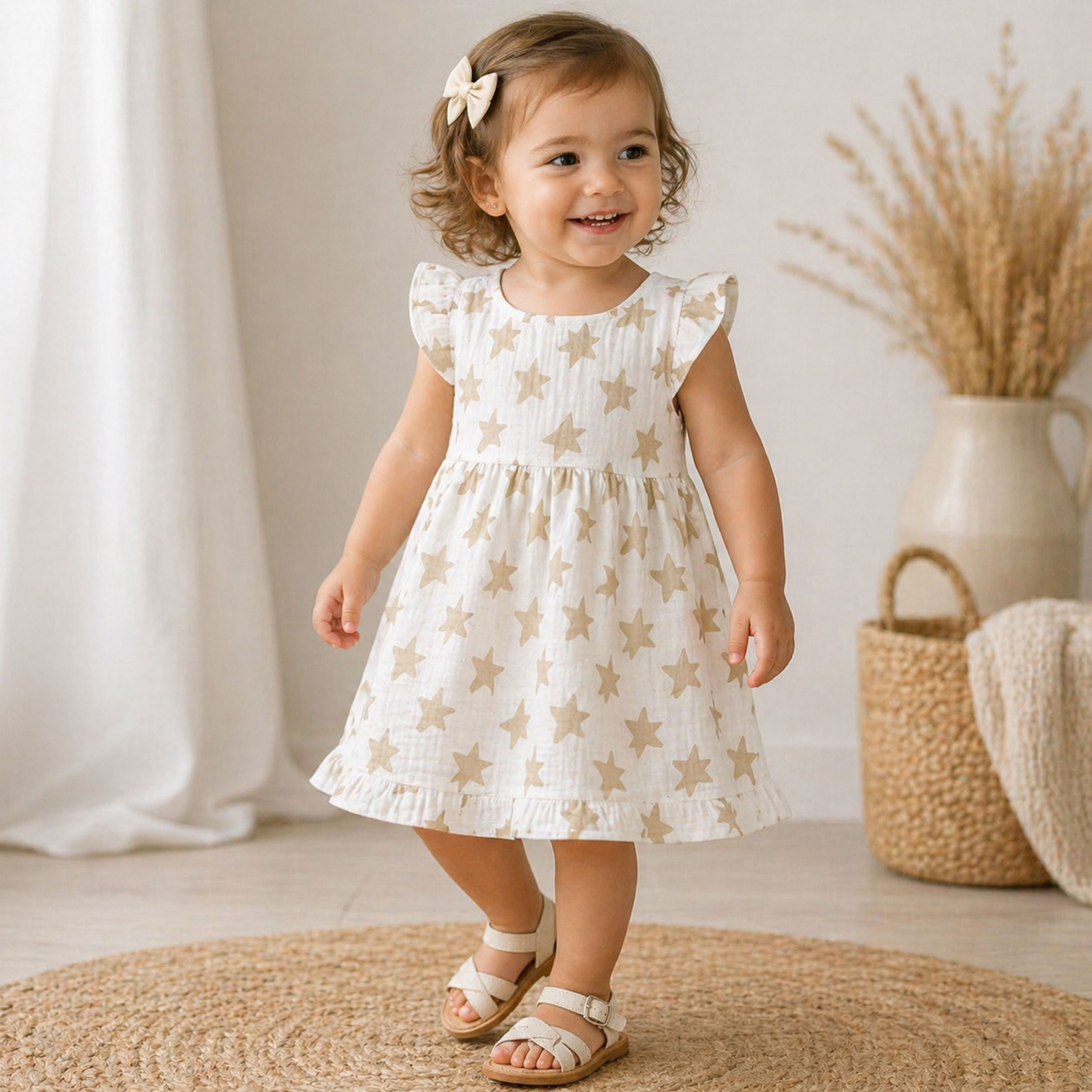 Cotton Muslin Beige Stars Image
