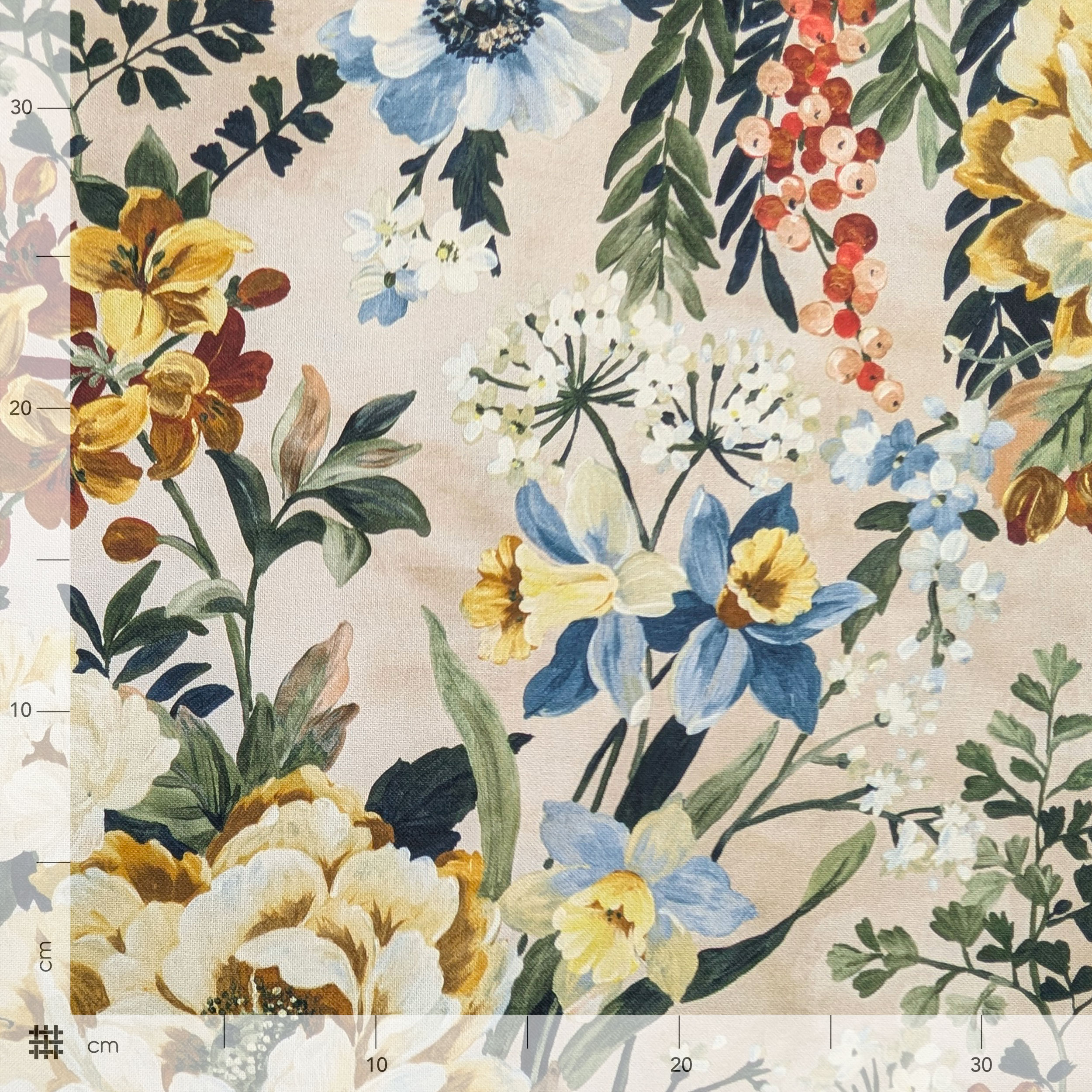 Panama Cotton Flowers Background Beige H 280 cm Image