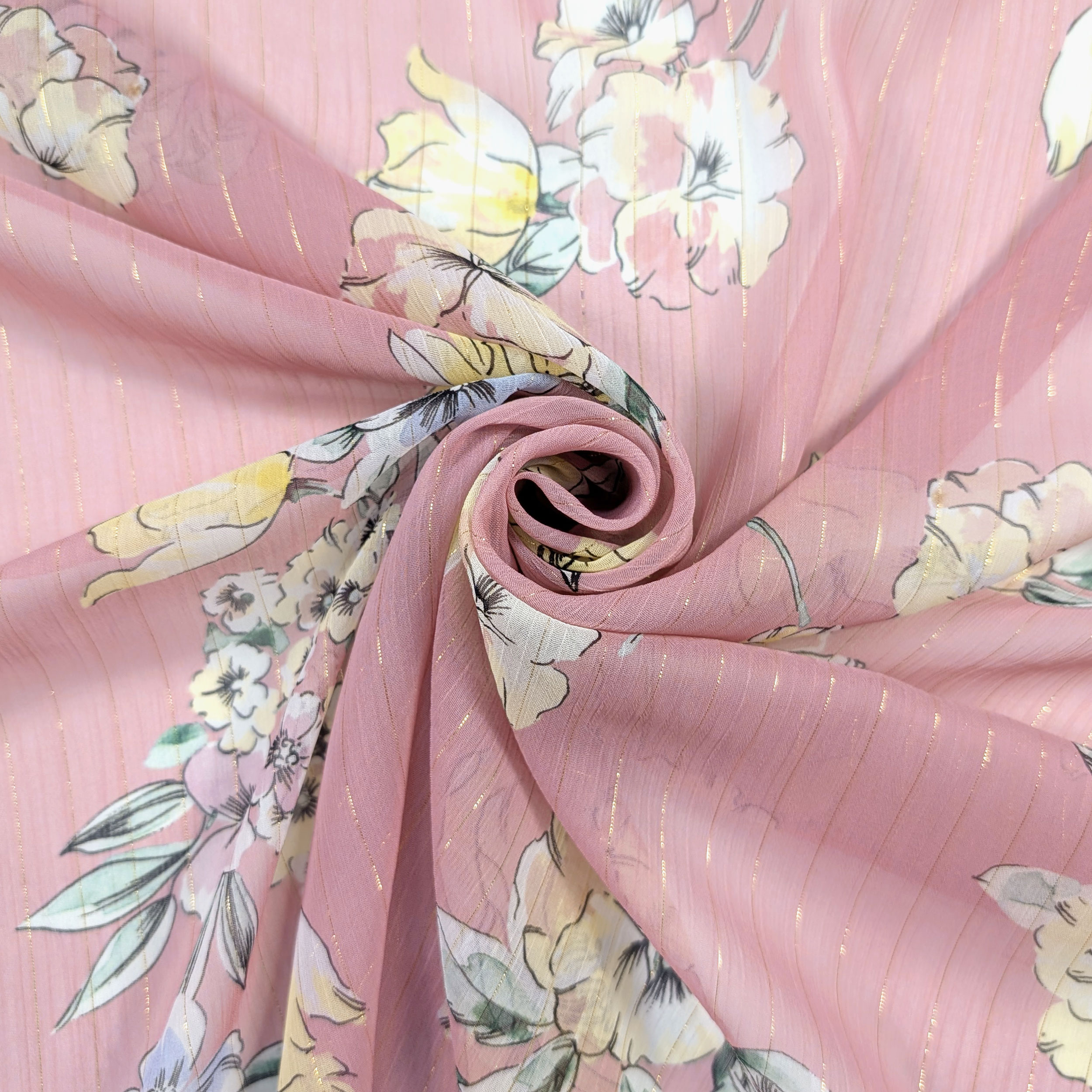 Chiffon Lurex Flowers and Stripes Pink Background Image