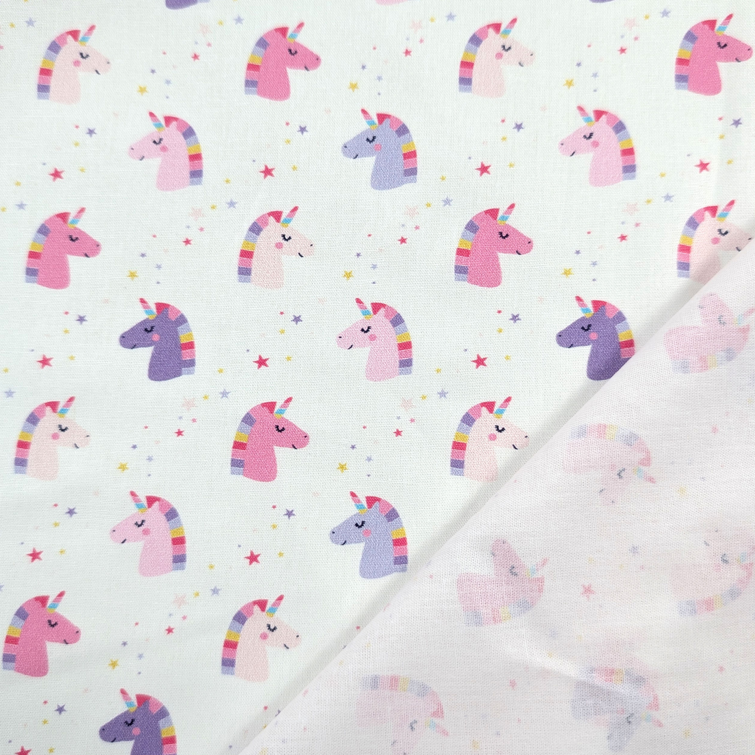 Cotton Poplin Unicorns White Background
