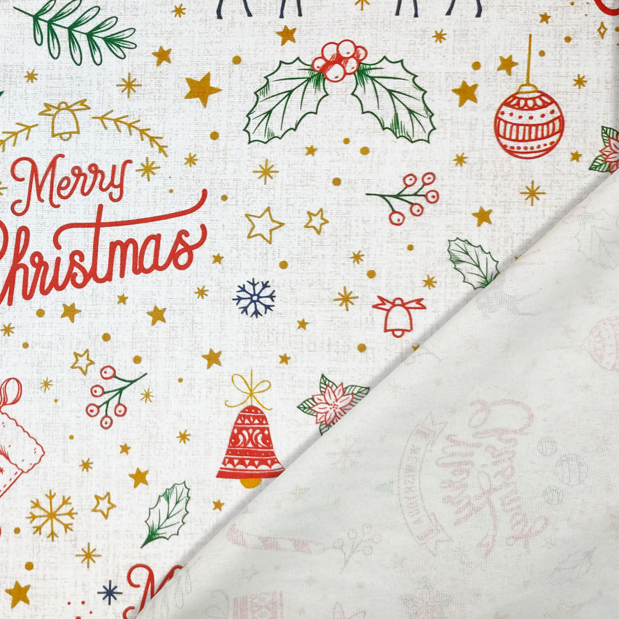 Tessuto Panama Cotone Merry Christmas Image