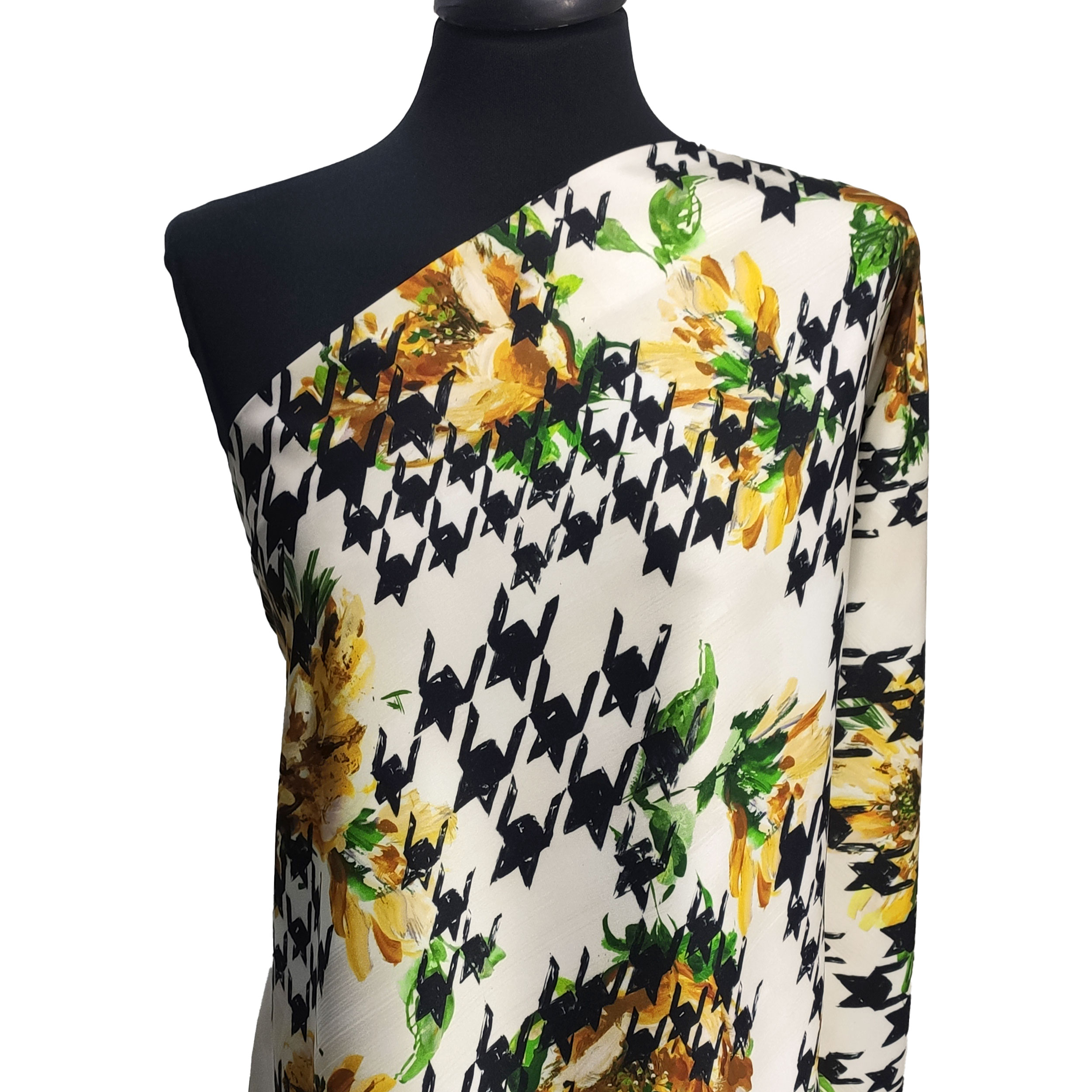 High Fashion Houndstooth Patterned Satin with Flowers