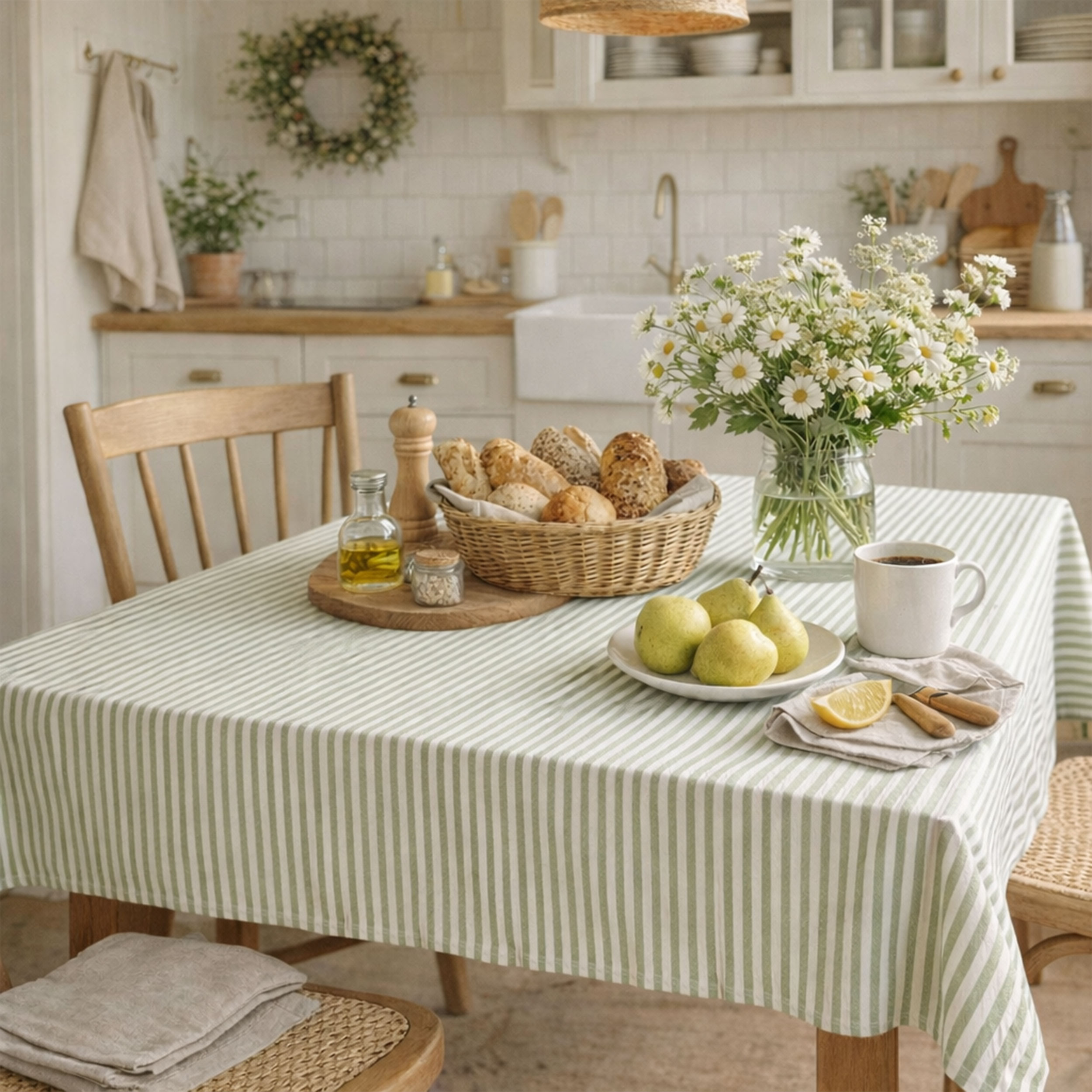 Pure Cotton Striped Tablecloth Fabric Image