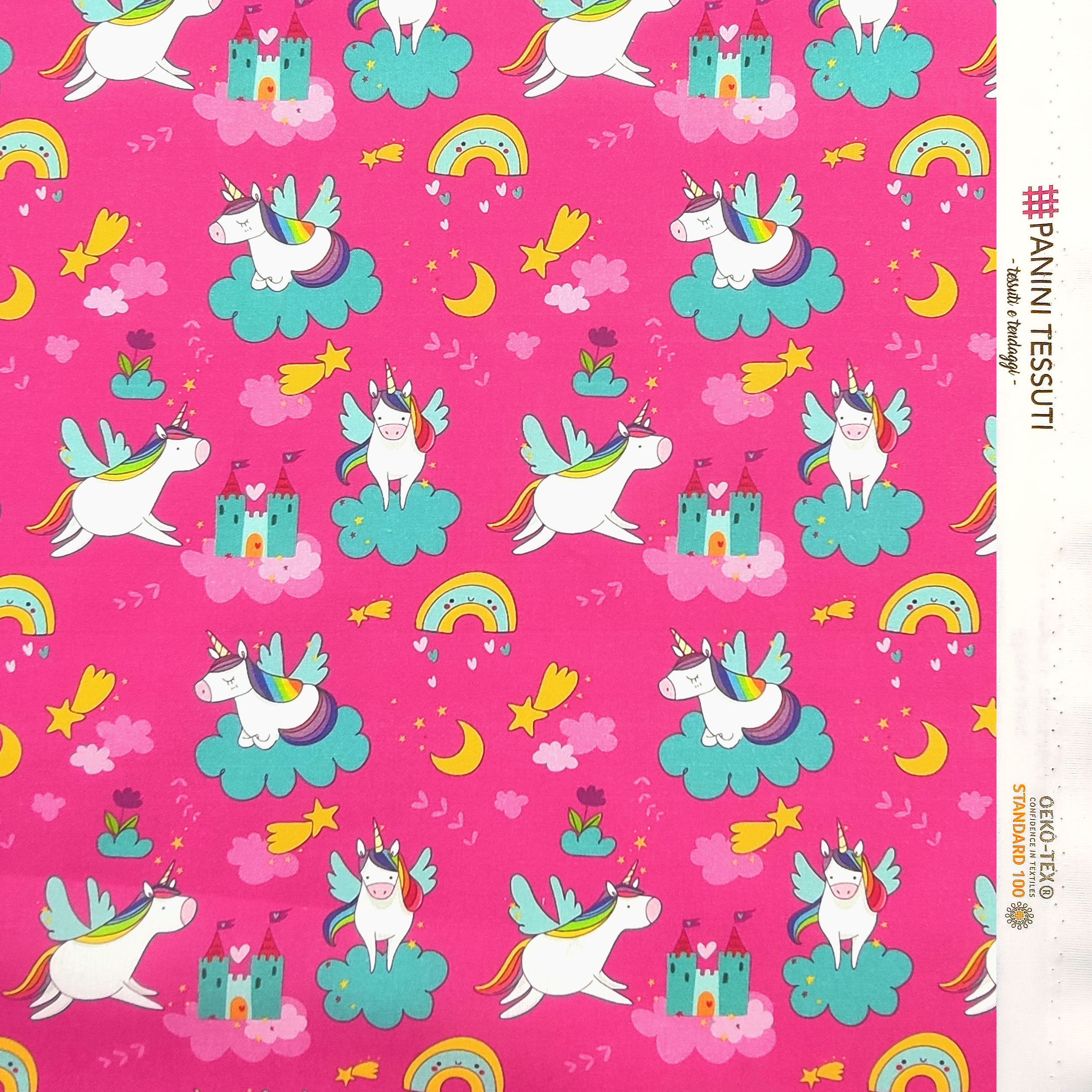 Tissu en coton Découpage Licornes et petits châteaux 50x150 cm Image