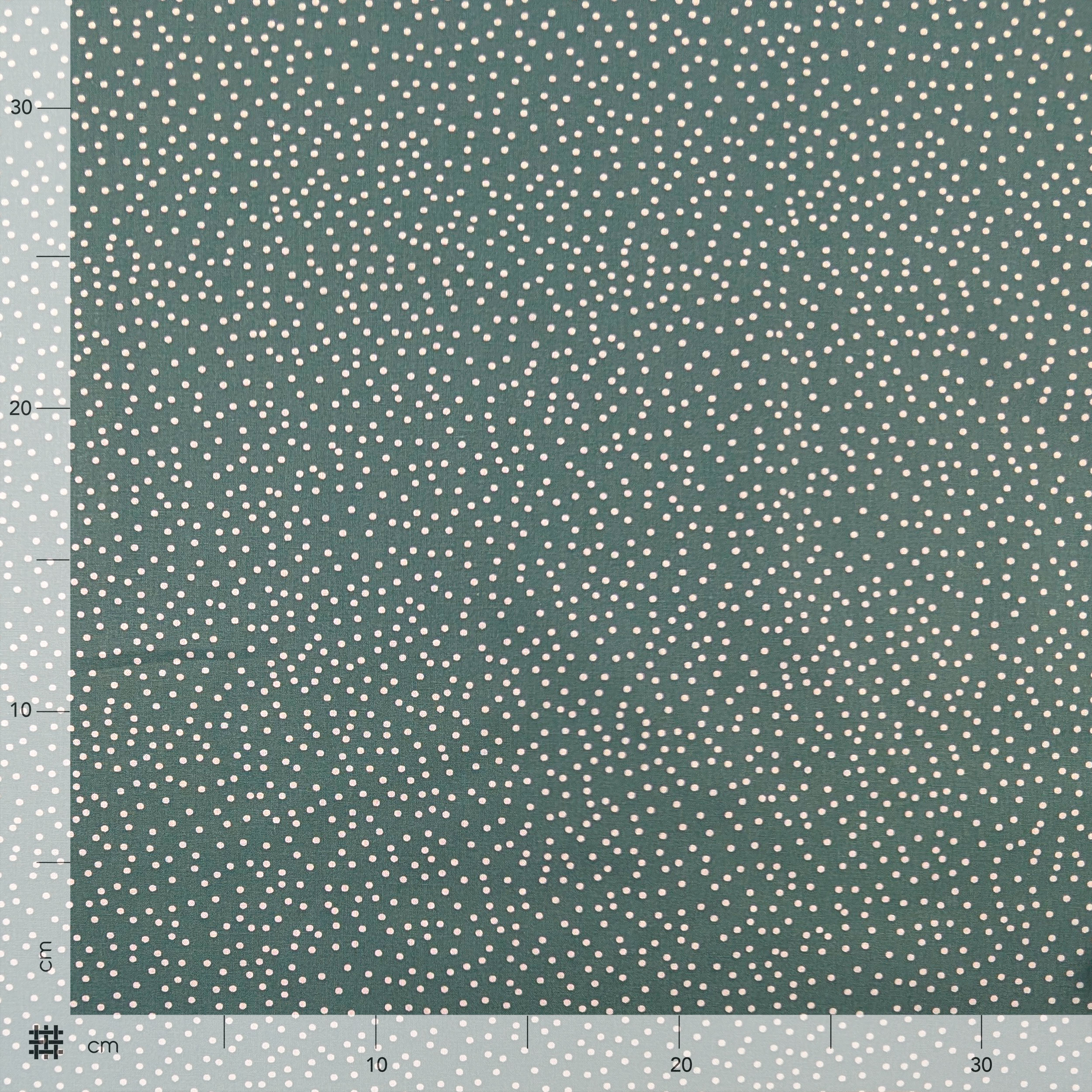 Coton blanc à pois fond vert gris