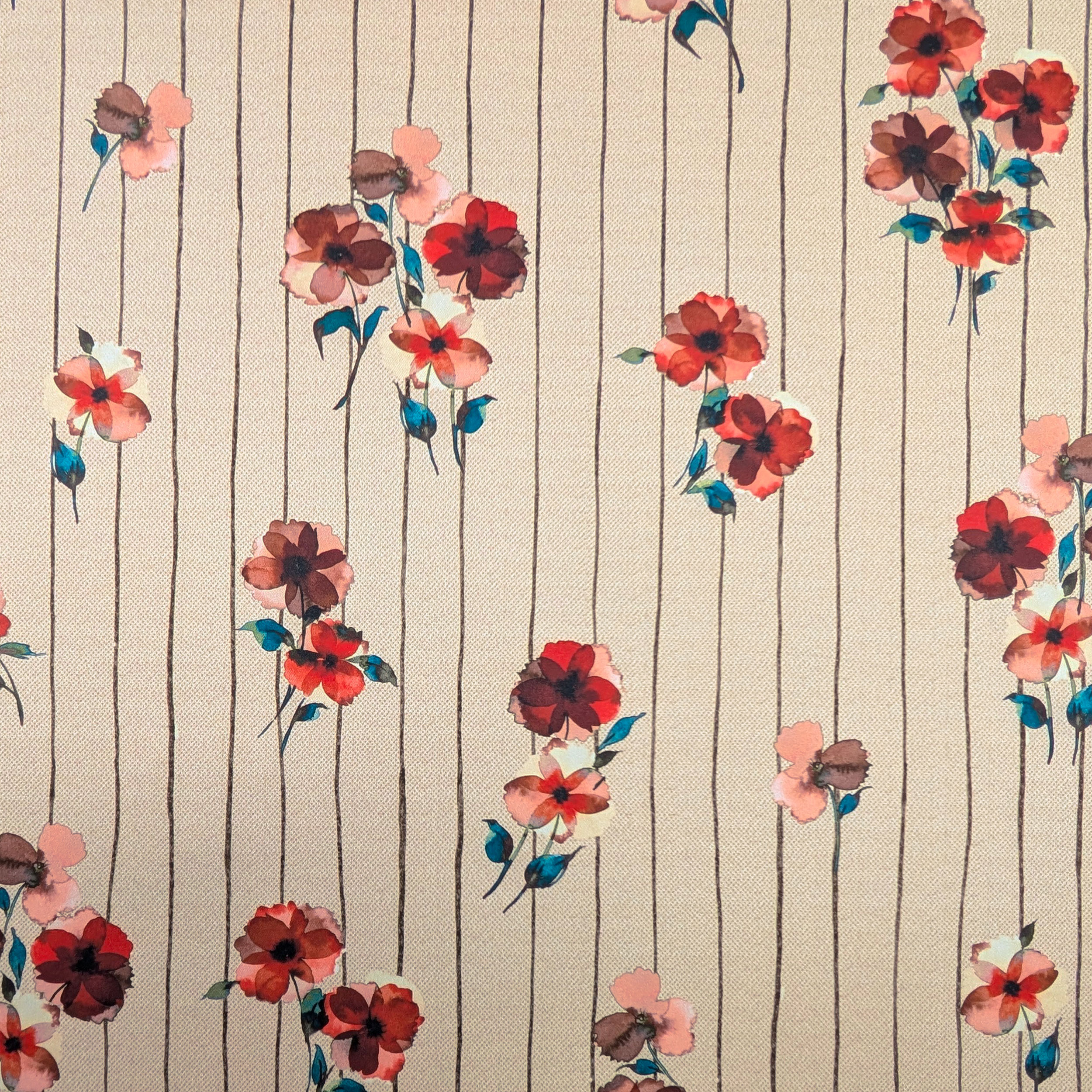 Satin Set High Fashion Red Flowers and Stripes Image