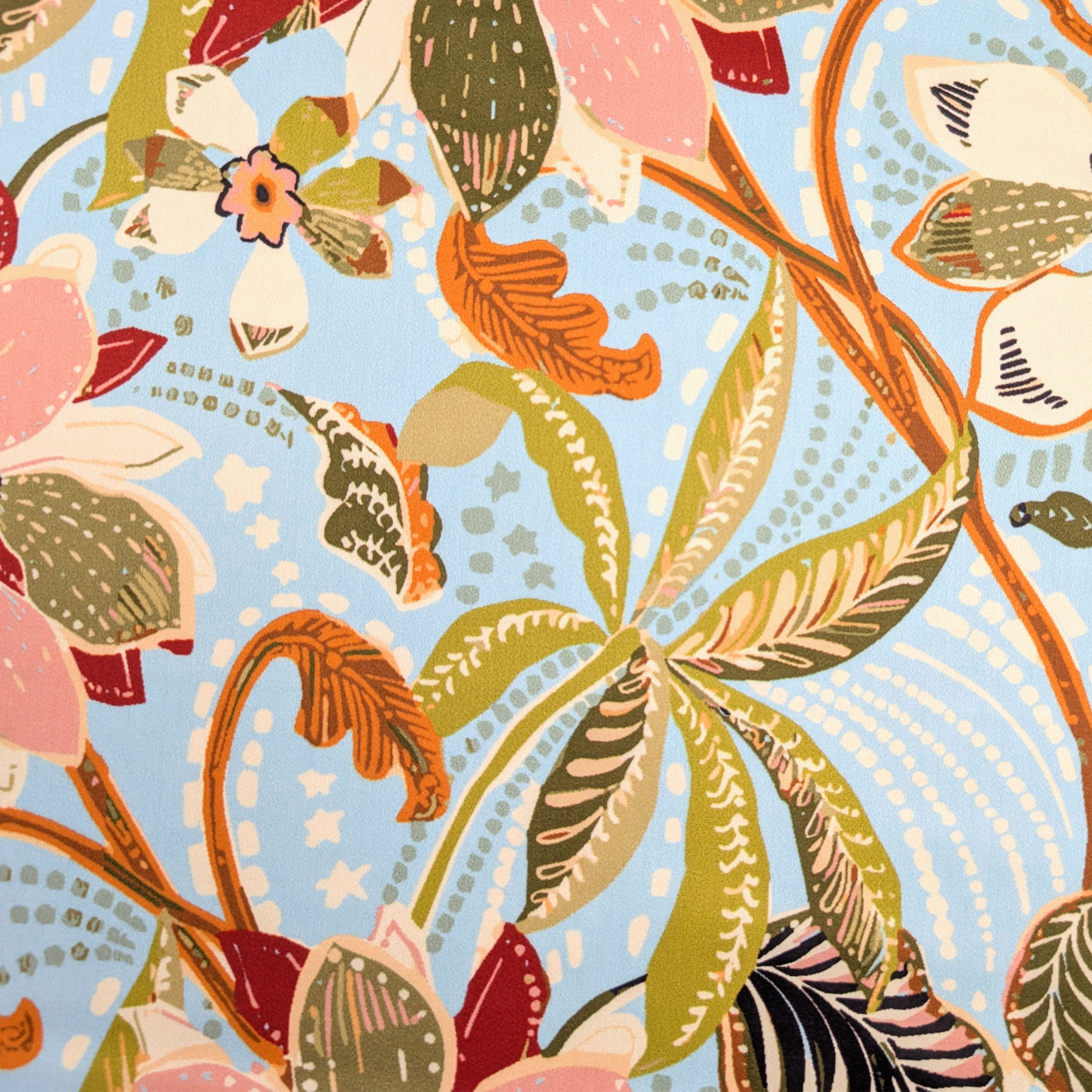 Cotton Rasatello Floral Pattern Blue Background Image