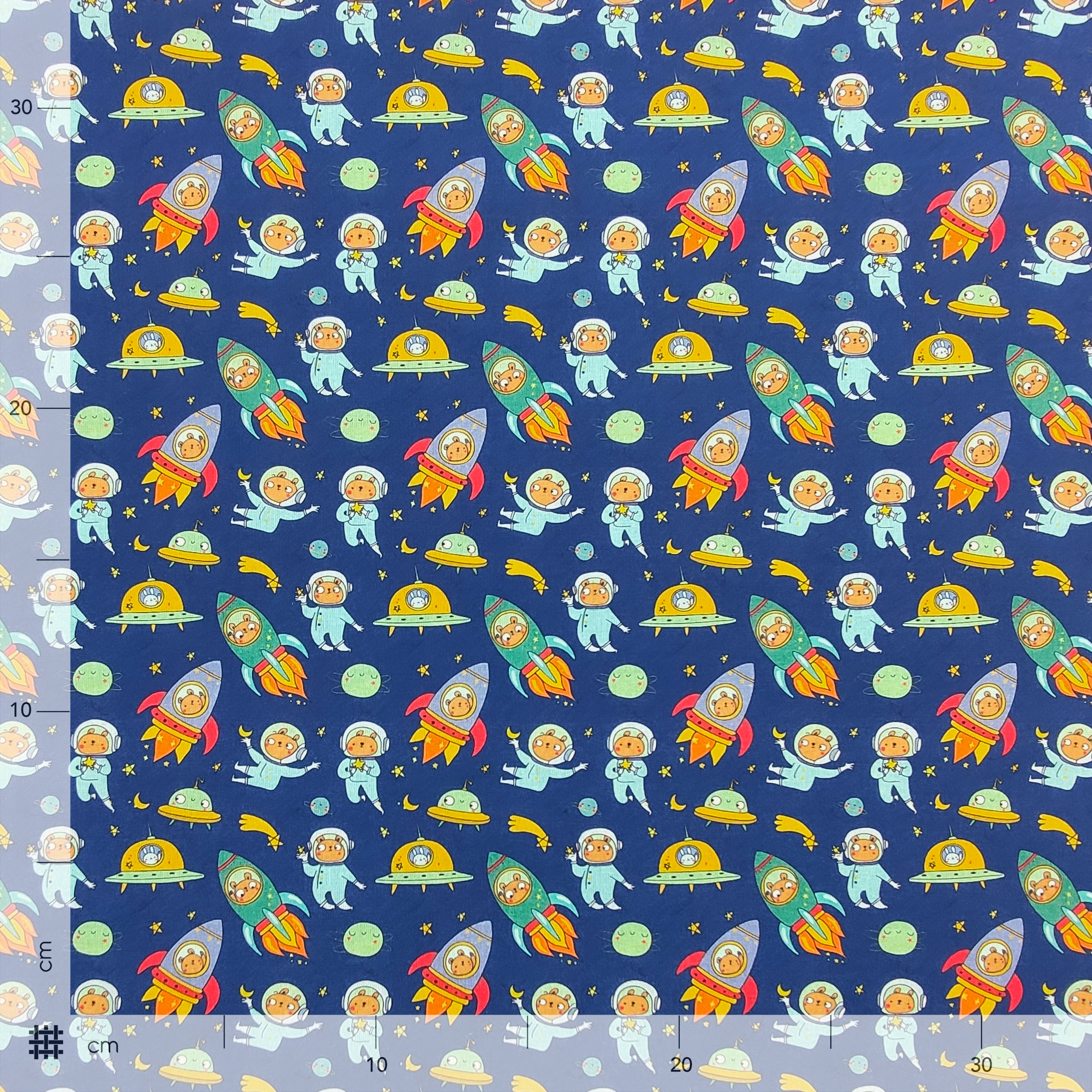 Ritaglio Cotone Orsetti Astronauti Piccoli 50x150 cm