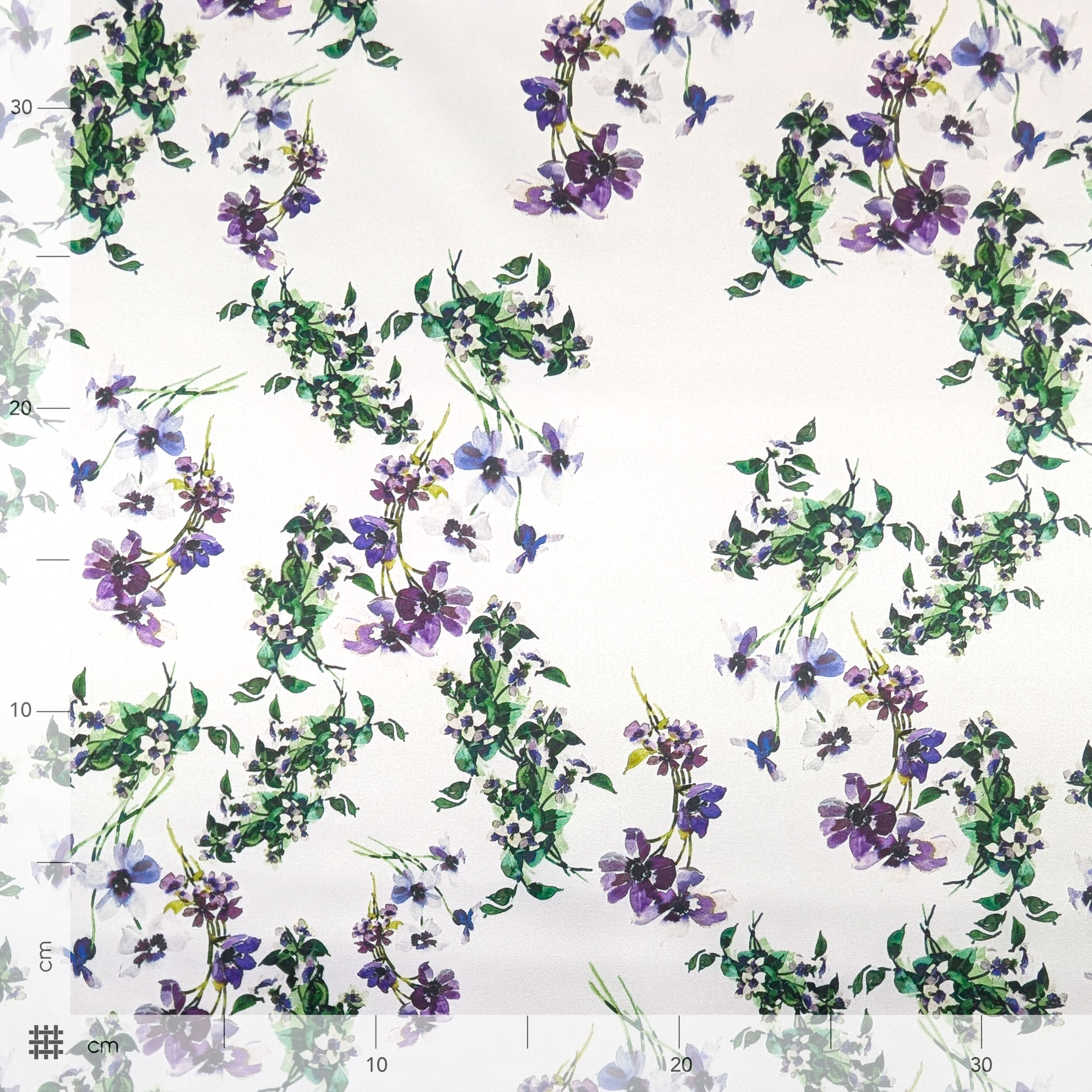 Satin élastique Fleurs lilas Fond blanc Image