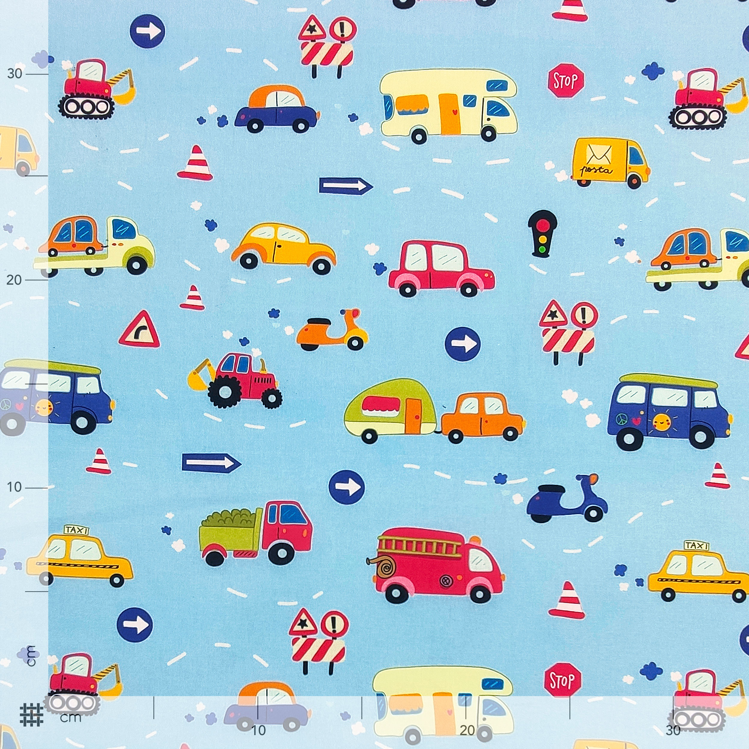 Découpe de coton Big Cars Fond bleu clair - Panini Fabrics 50x150 cm Image