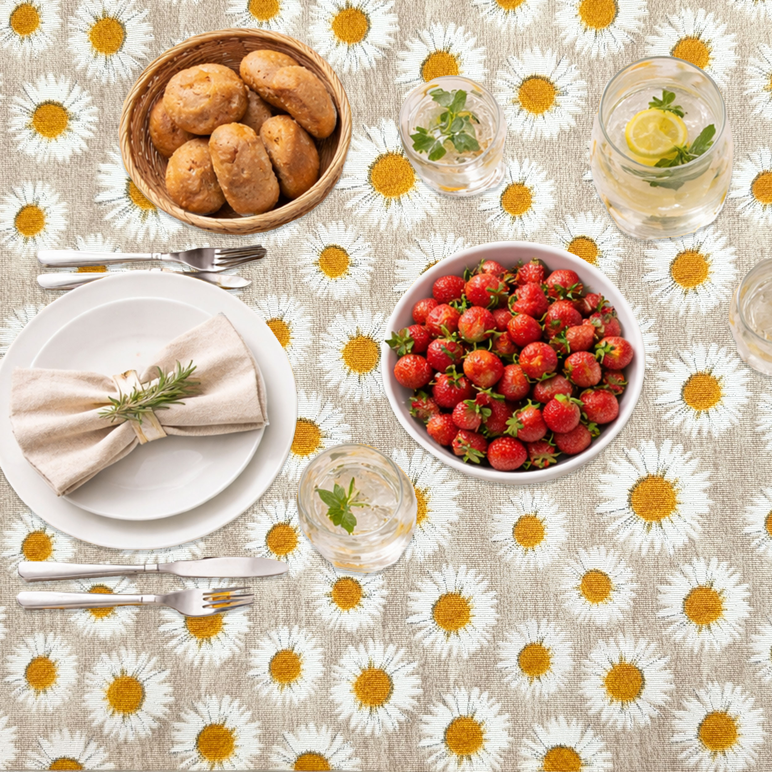 Fabric for Resin Tablecloth Daisies Image