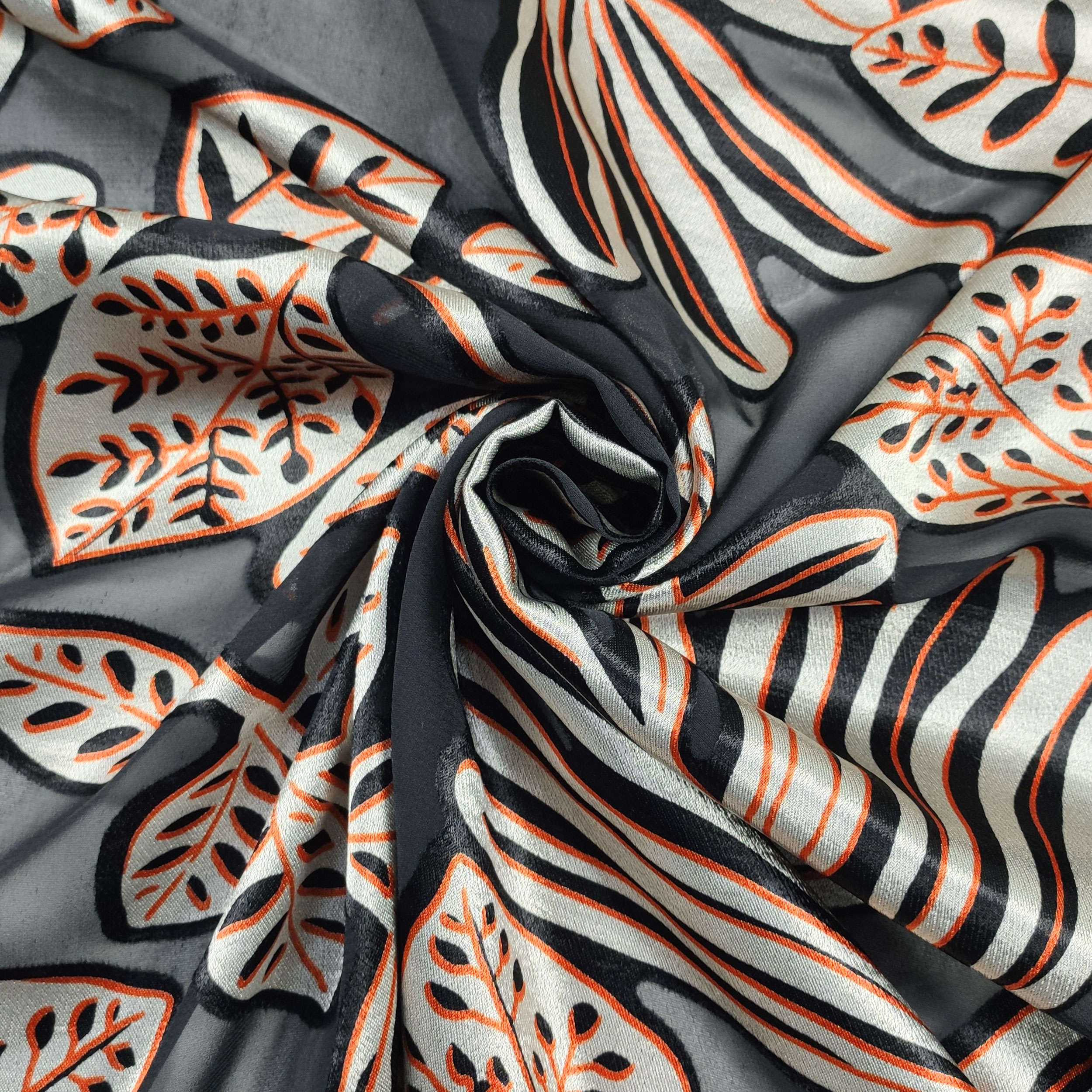 Devoré Orange and Black Leaves