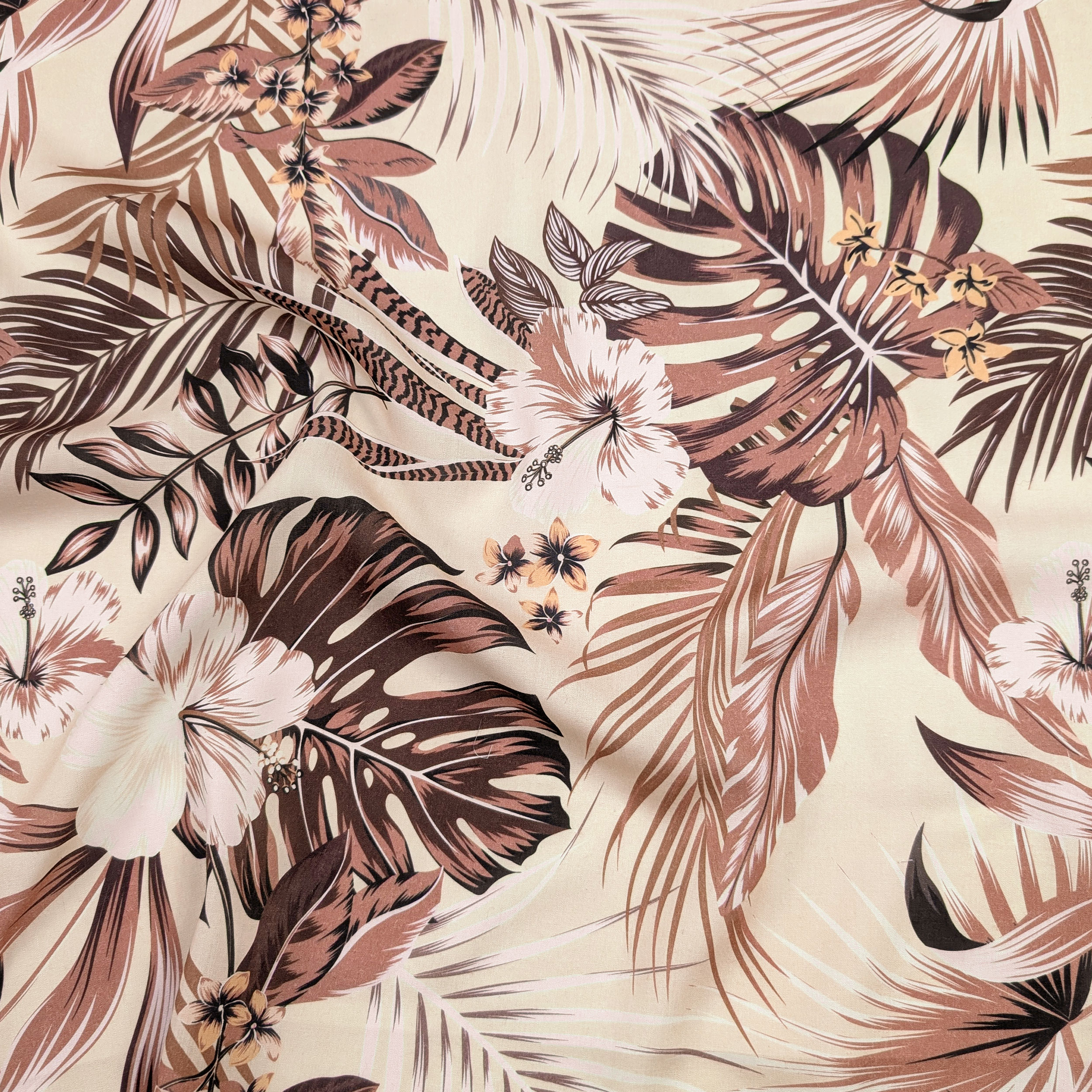 Cotton with Tropical Flowers and Leaves Image
