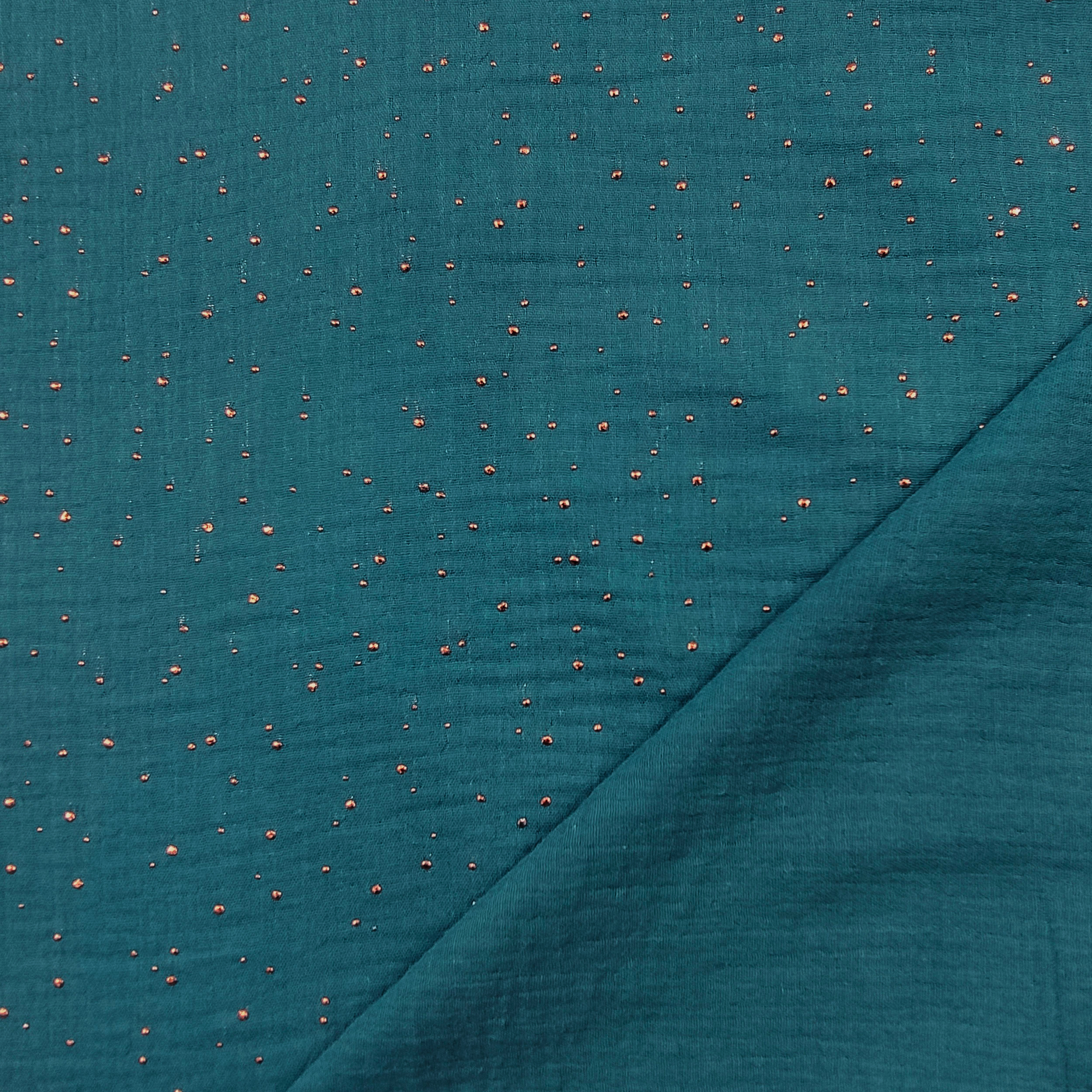 Petroleum Baumwollmusselin mit goldenen Polka Dots