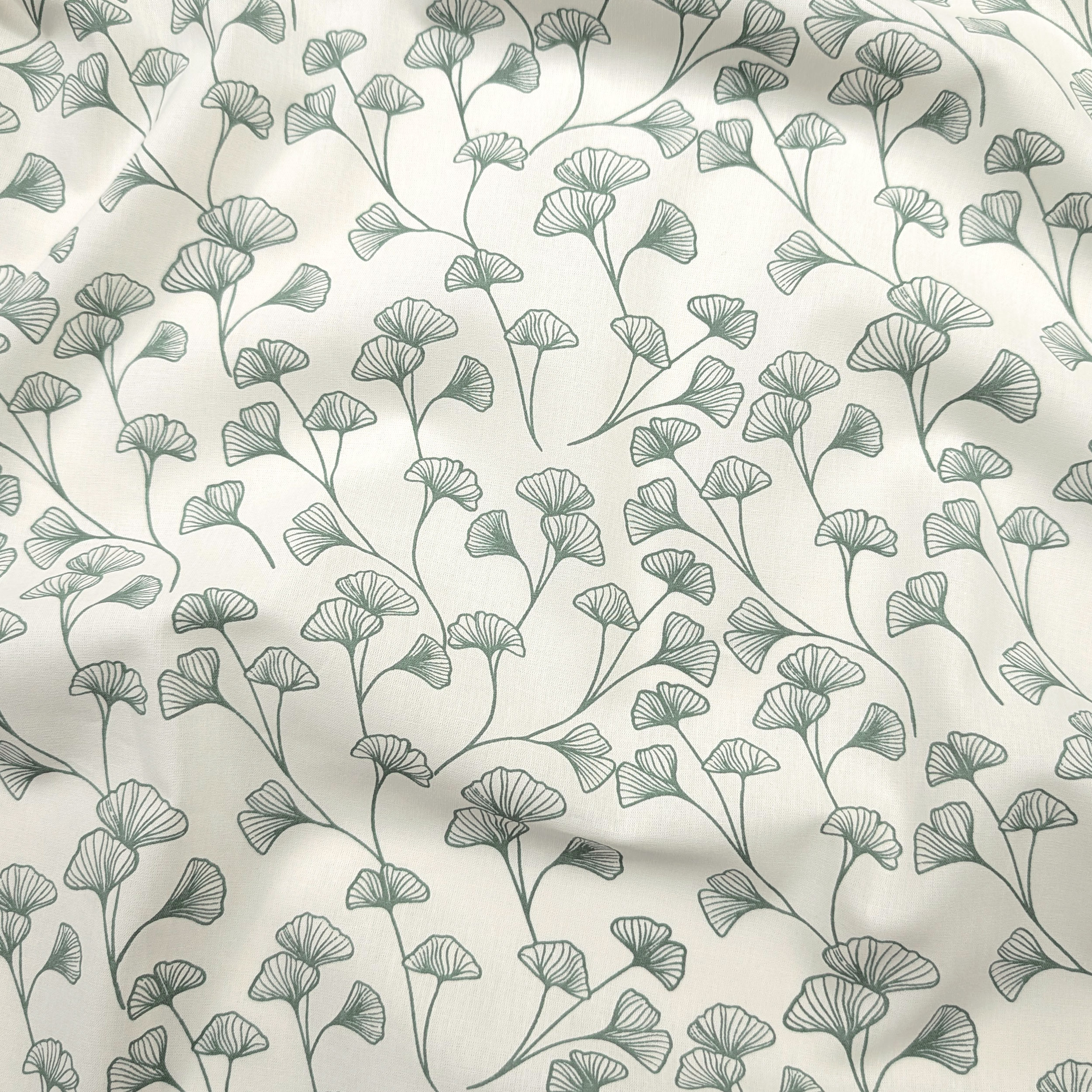 Poplin Cotton Leaves Background Sage Green Image