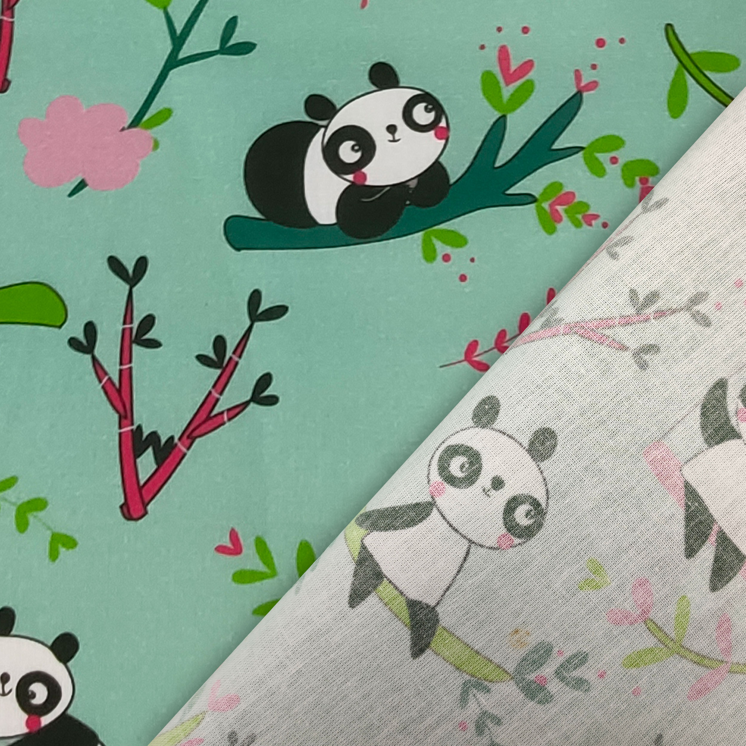 Cotton Panda Grand fond vert menthe - Panini Fabrics Image