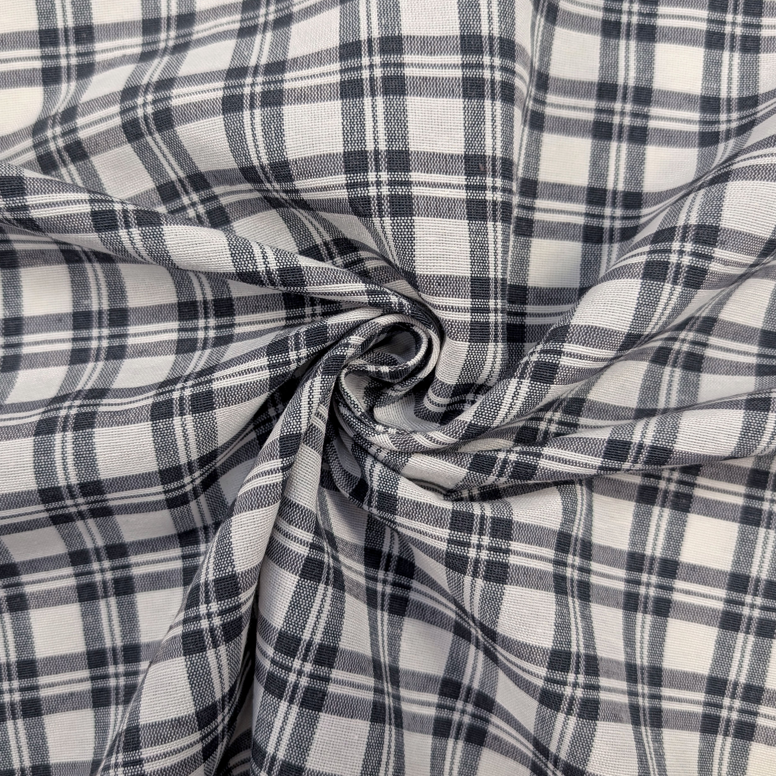 White and Anthracite Cotton-Blend Tartan Image