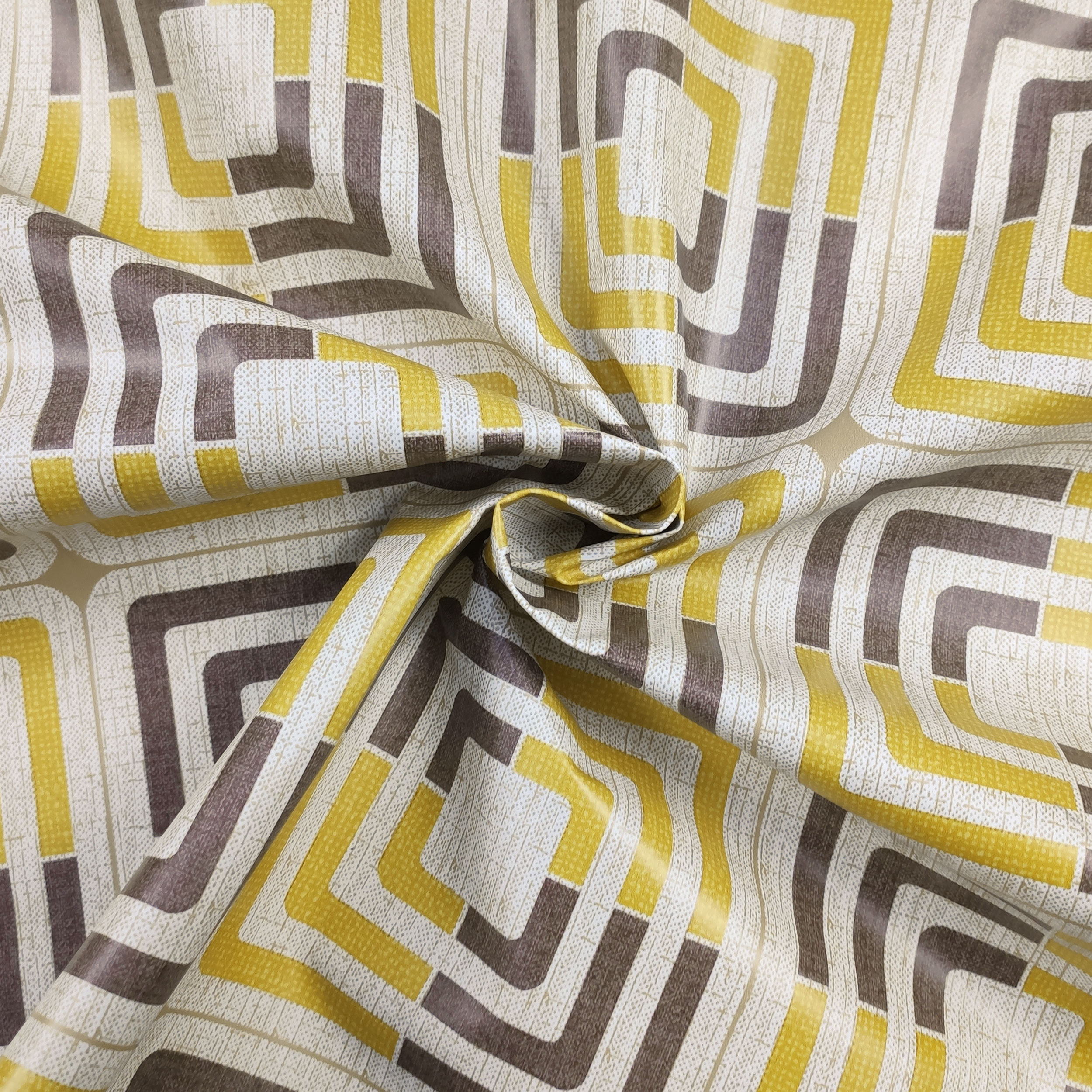 Fabric for Yellow and Brown Geometry Plasticised Tablecloth