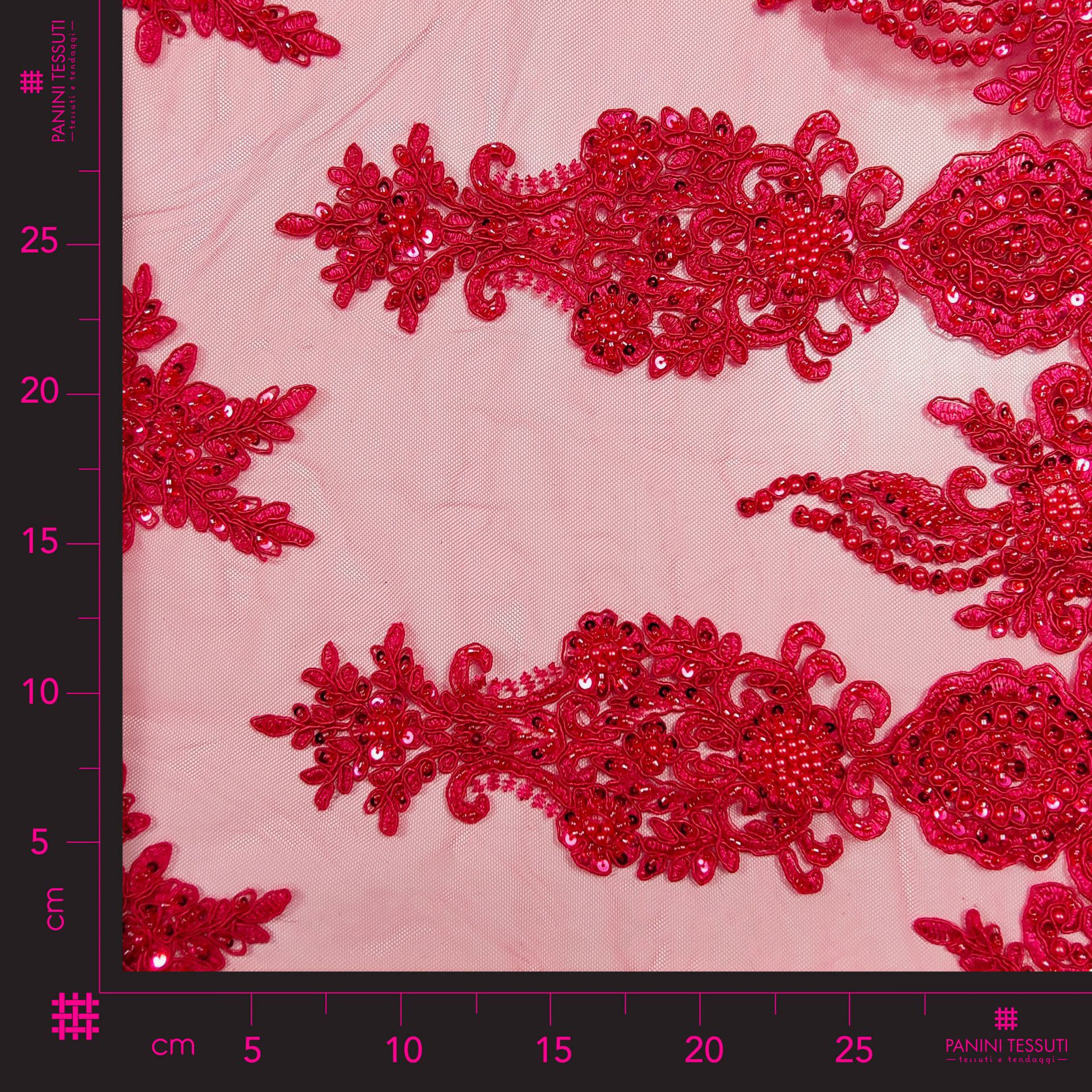 High Fashion Beaded Double Edge Floral Lace - Magenta