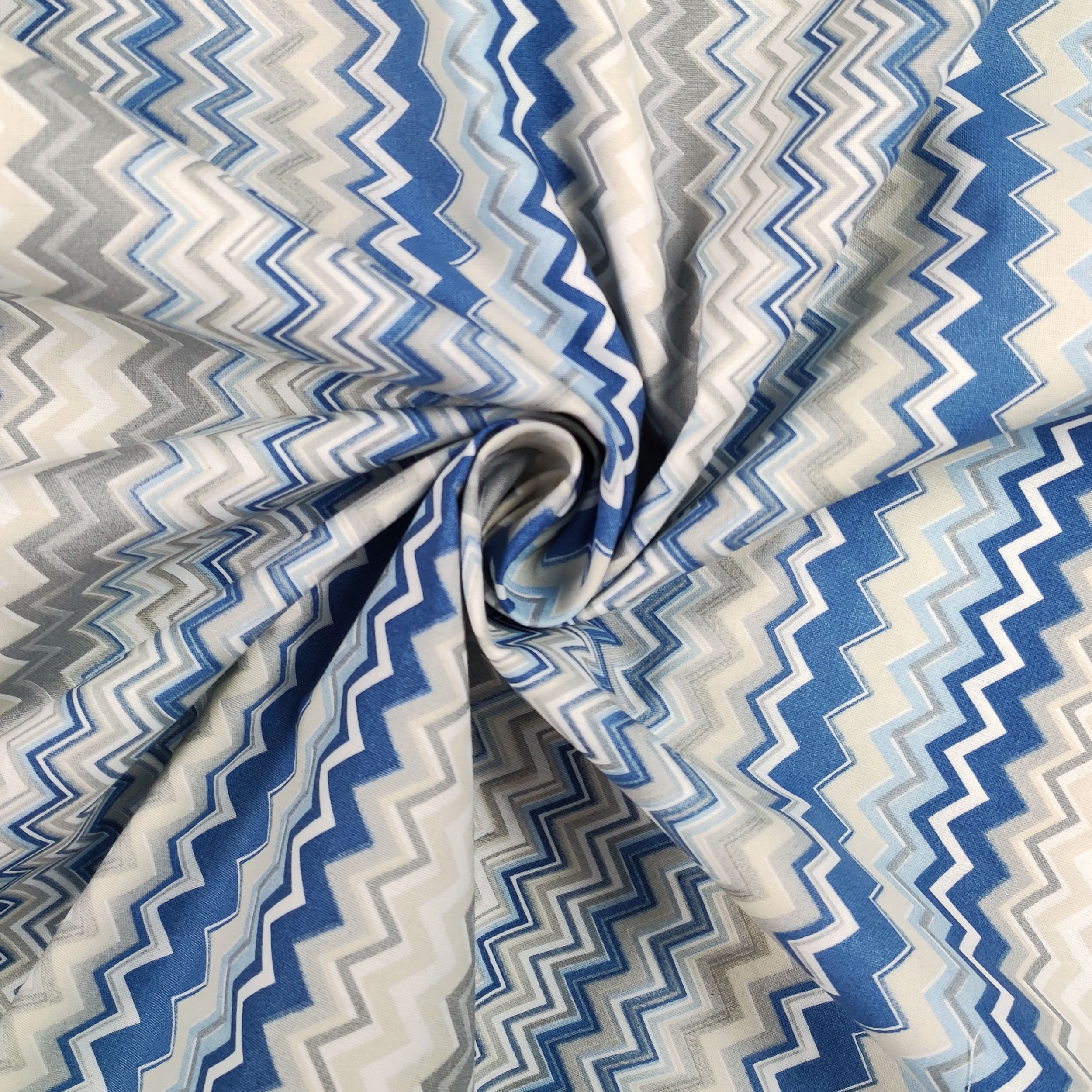 Tessuto di Cotone Zig Zag Multicolor Toni del Blu