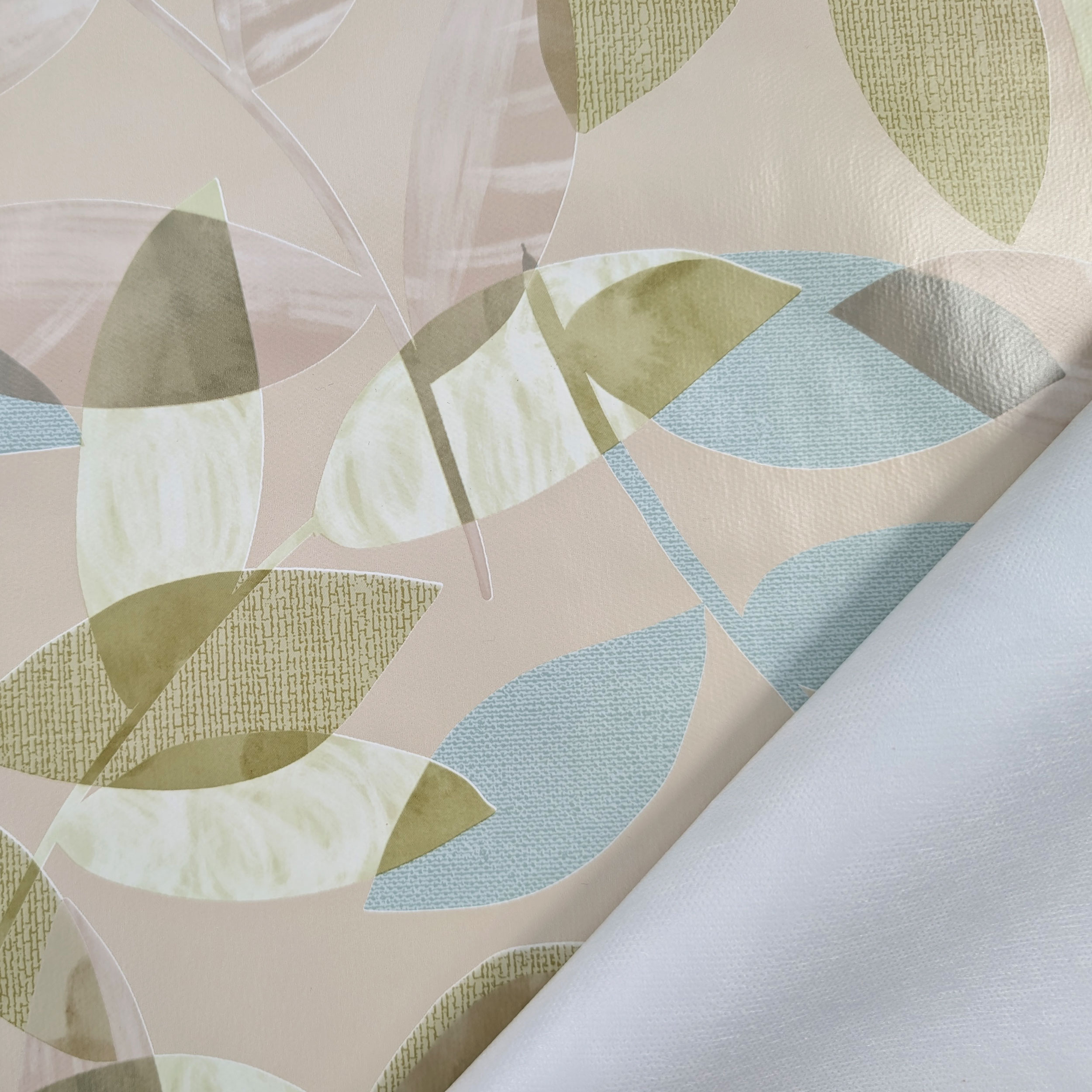 Fabric for Plastic-coated Tablecloth Green and Blue Leaves Image