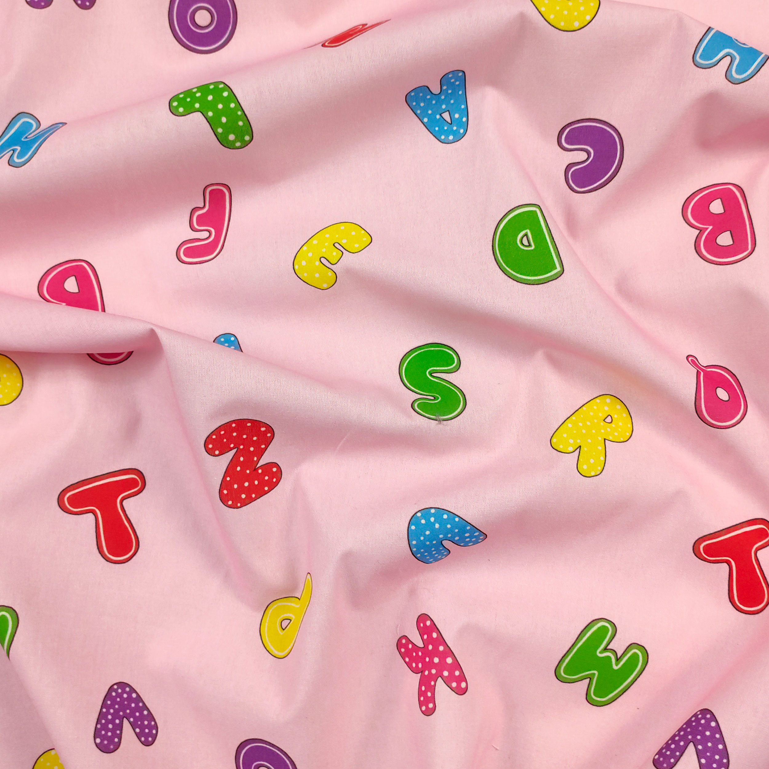 Fabric Cotton Alphabet Large Background Pink Image