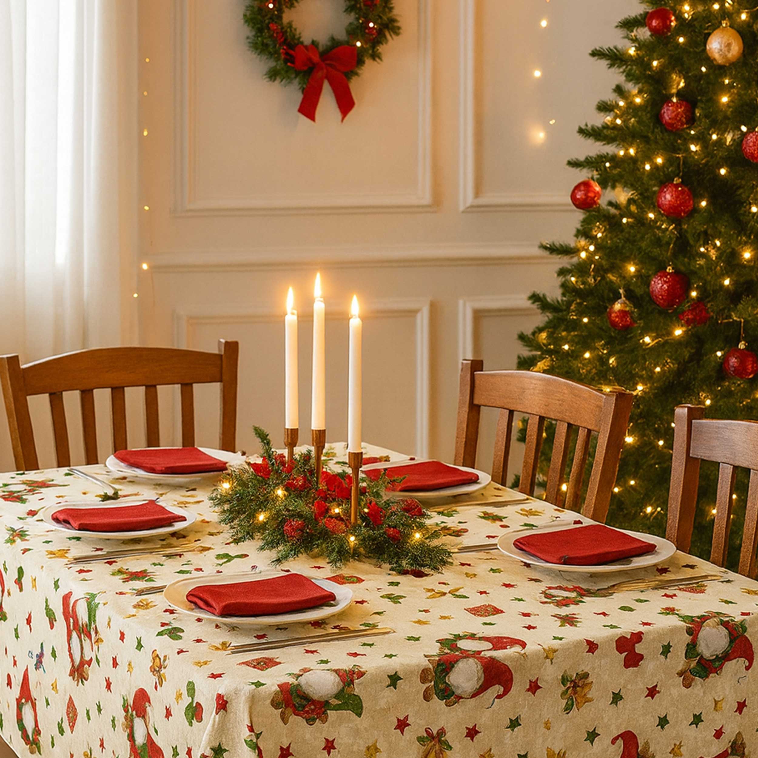 Light Gold Lurex Christmas Panama with Gnomes Image