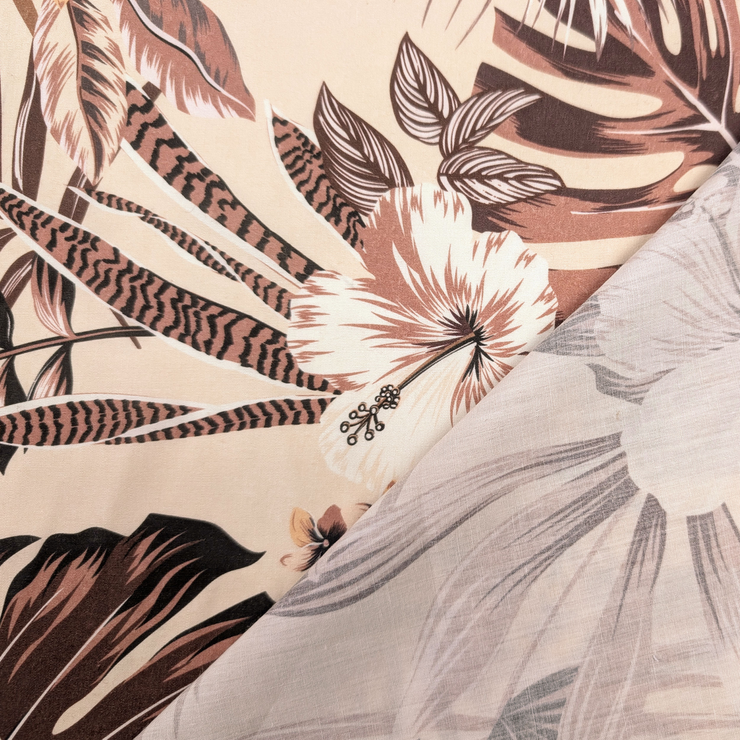 Cotton with Tropical Flowers and Leaves Image