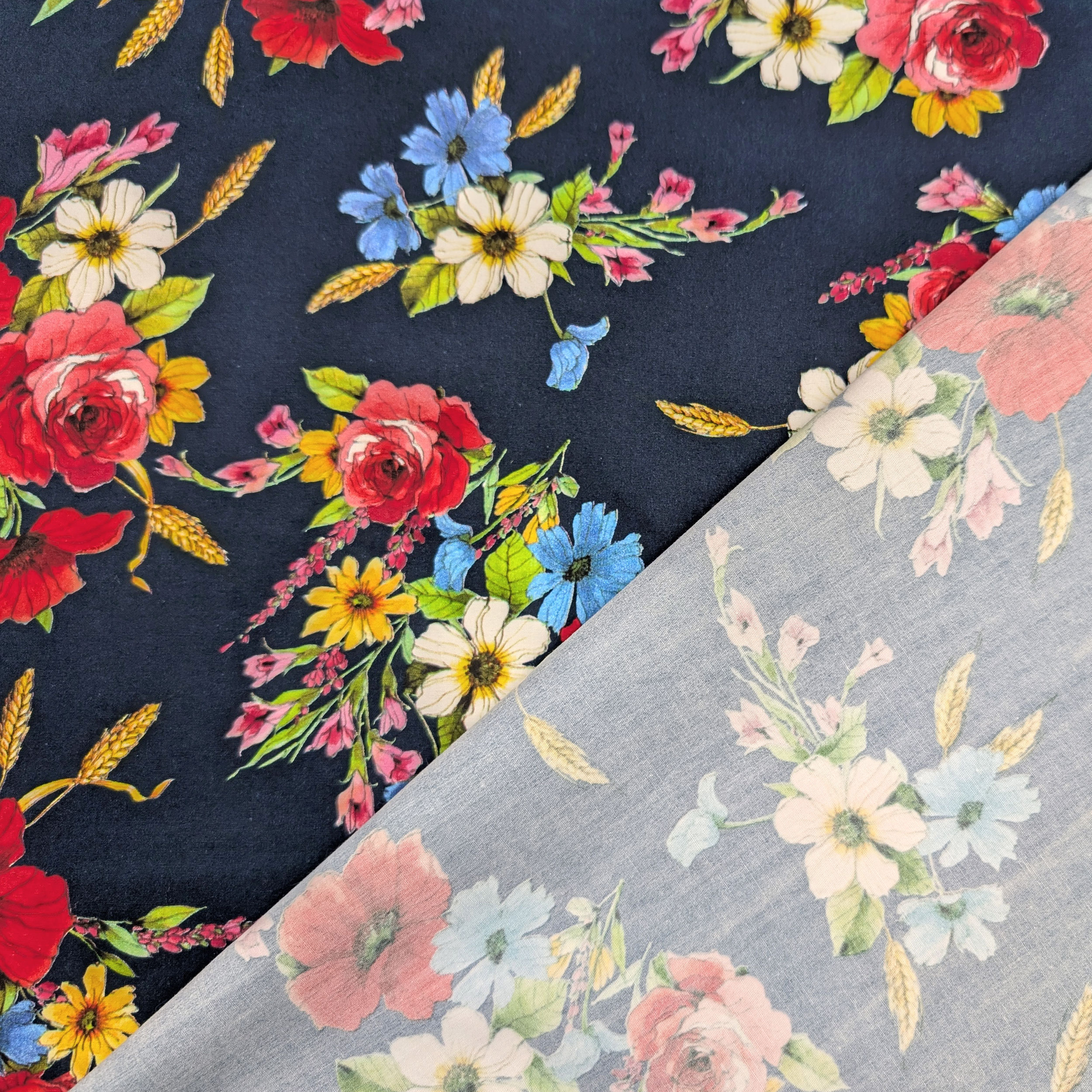 Cotton Fashion Flowers Background Blue Image