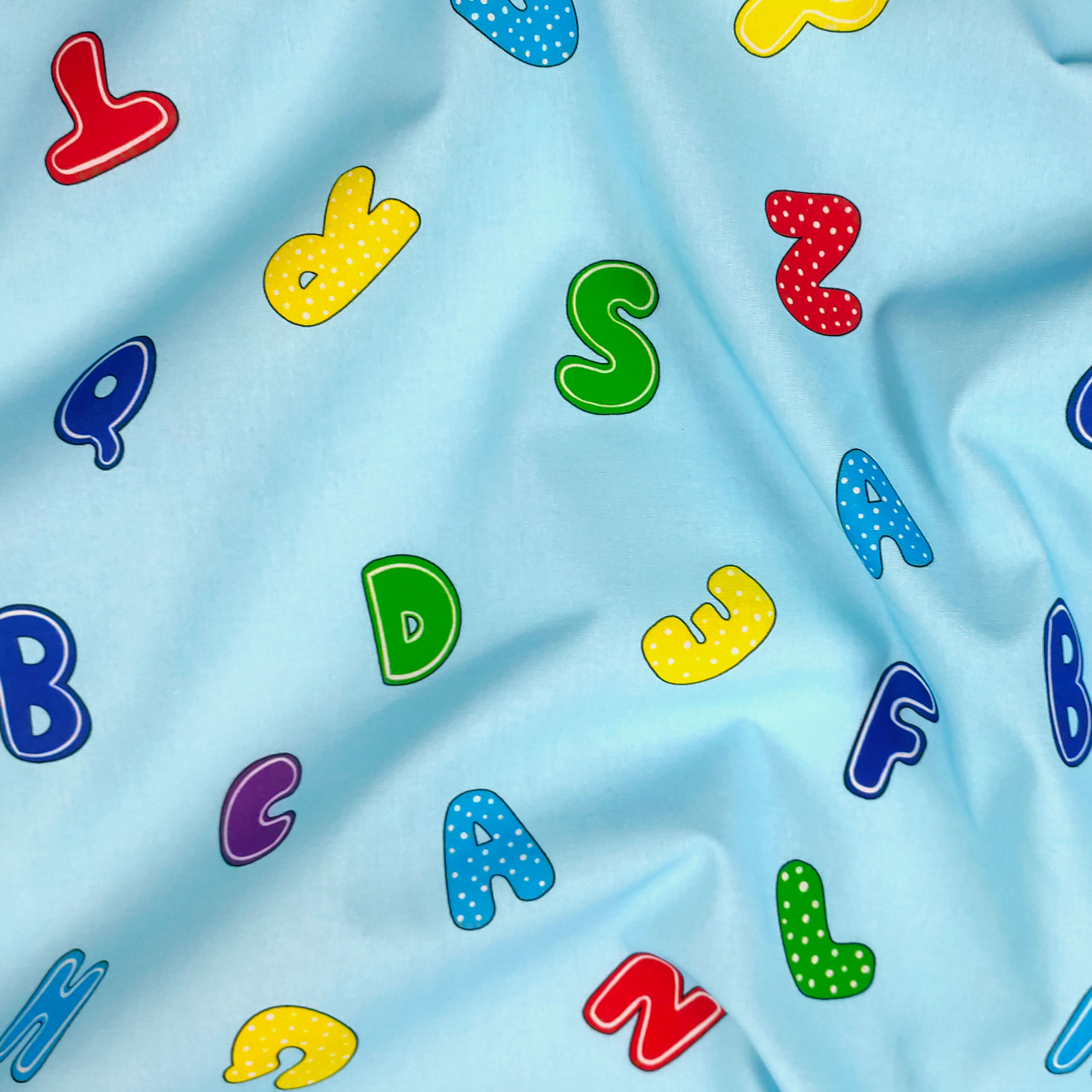 Tissu de coton Alphabet Grand fond Bleu clair Image