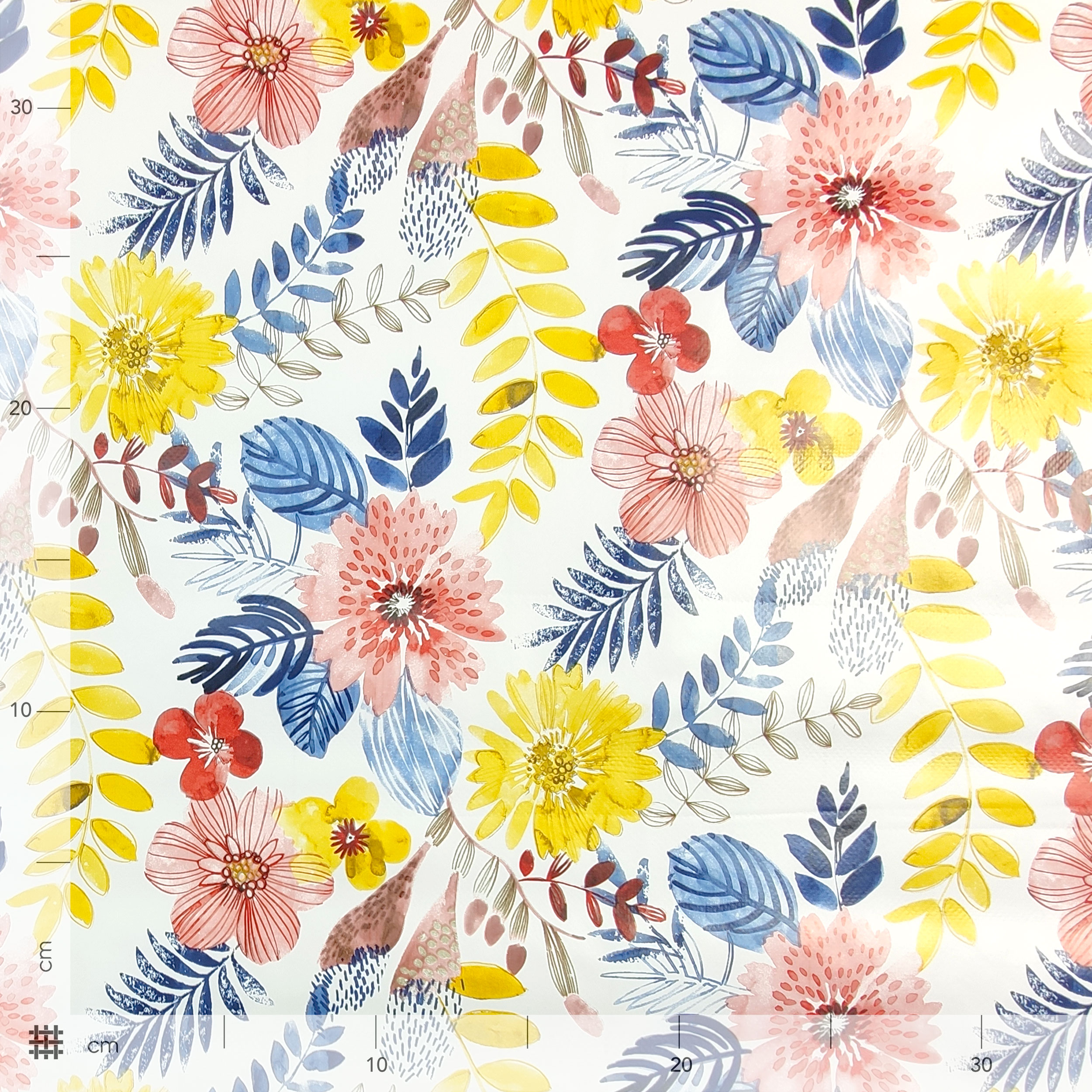 Yellow and Red Flowers Waxed Tablecloth Fabric