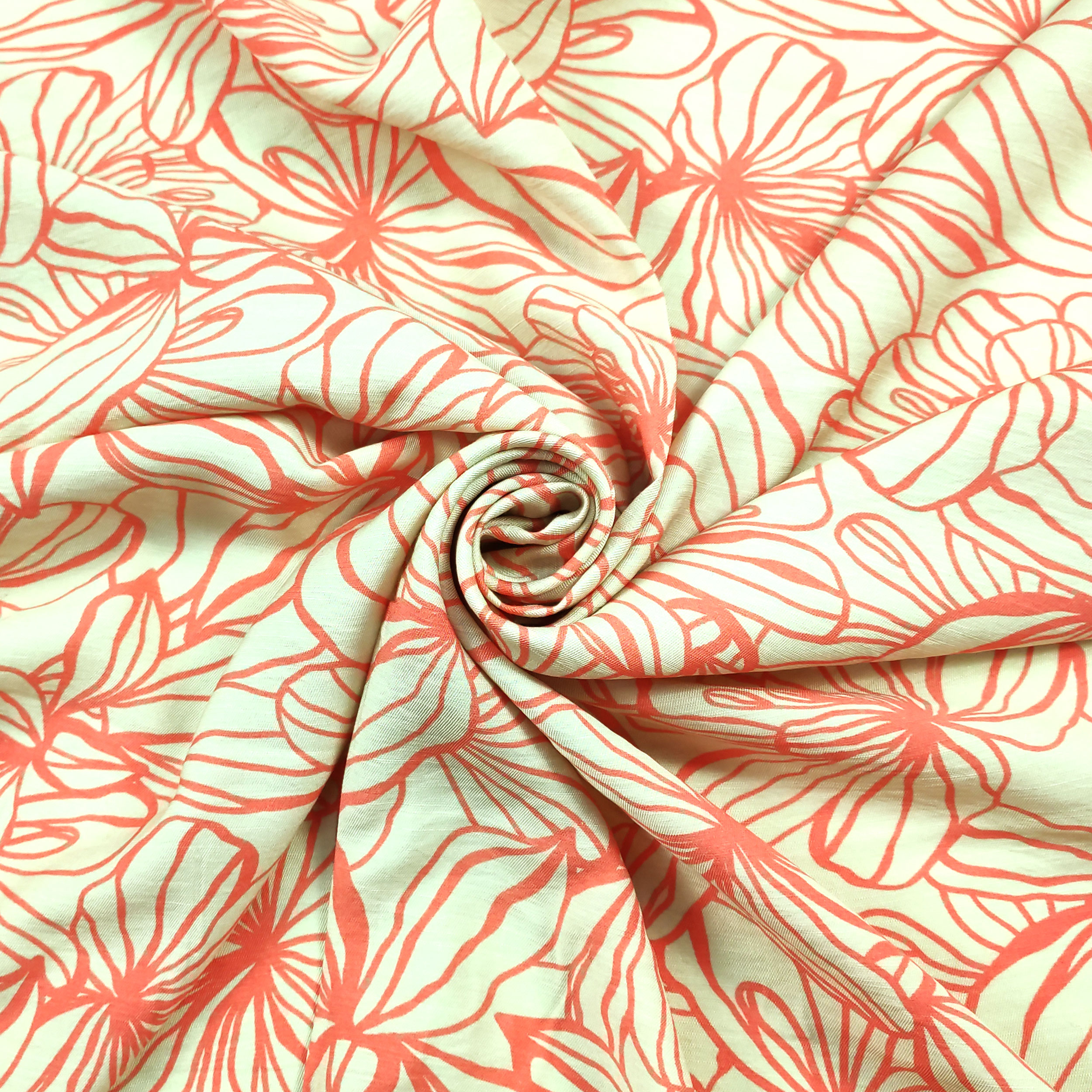 Mezcla de Viscosa Flores Naranja Fondo Grande Beige
