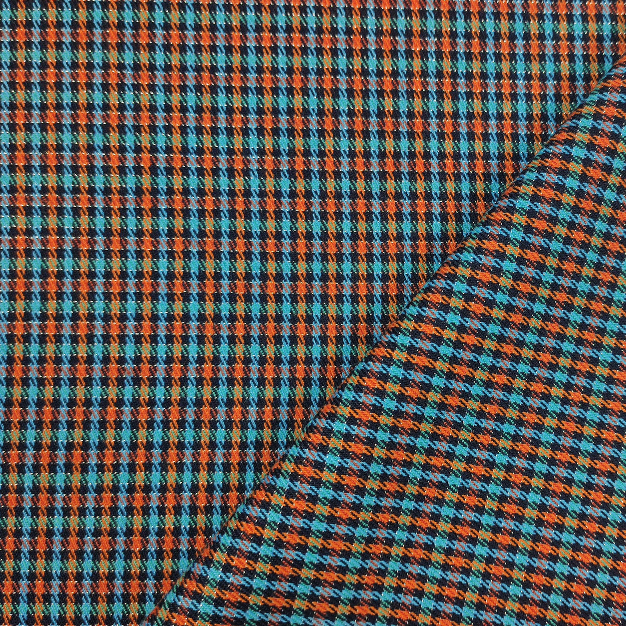 Tissu à carreaux Lurex orange et bleu