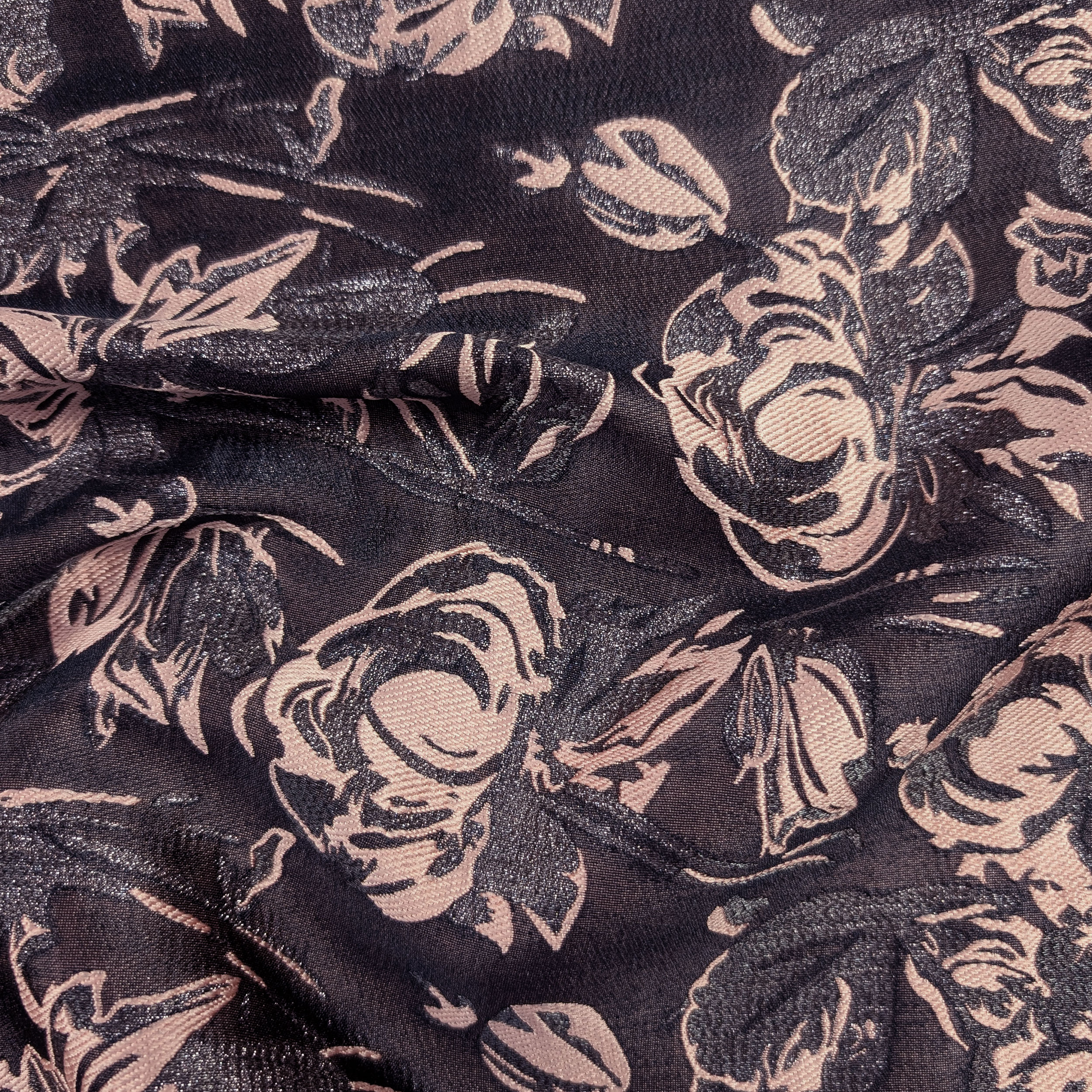 Brocado Alta Moda Floral Fondo Rosa Negro Image