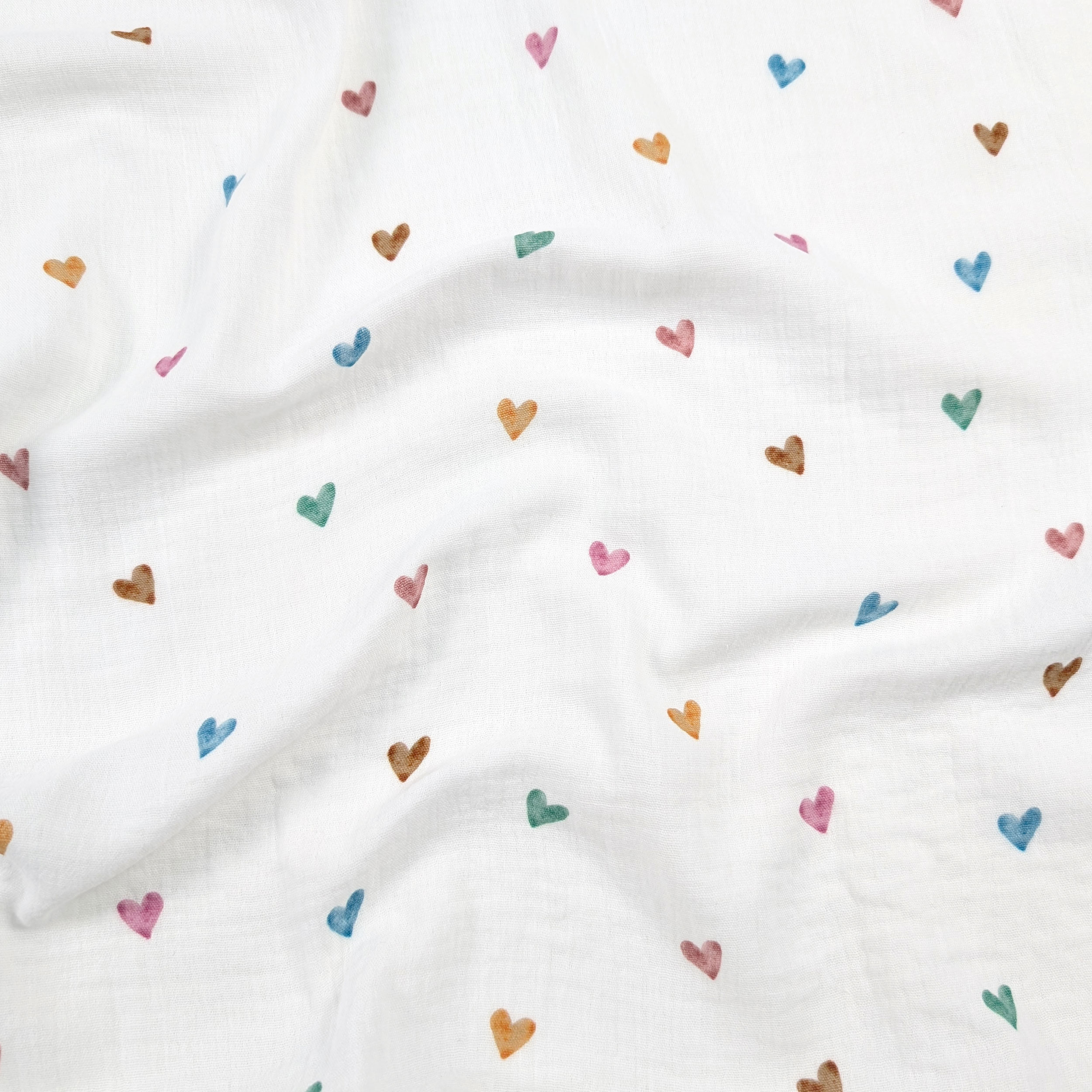 Cutout muslin cotton muslin coloured hearts 90x130 cm Image