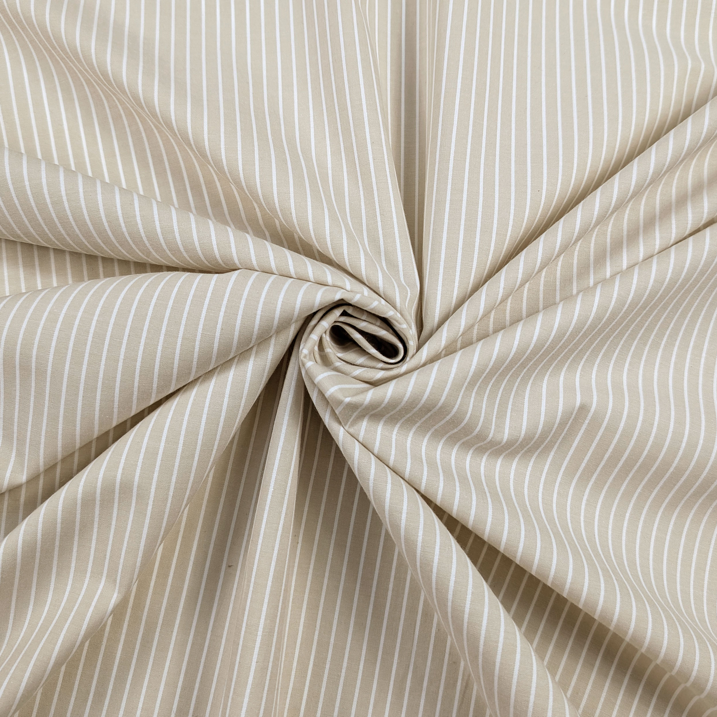 Stretch Cotton for Shirts Beige White Stripes Image
