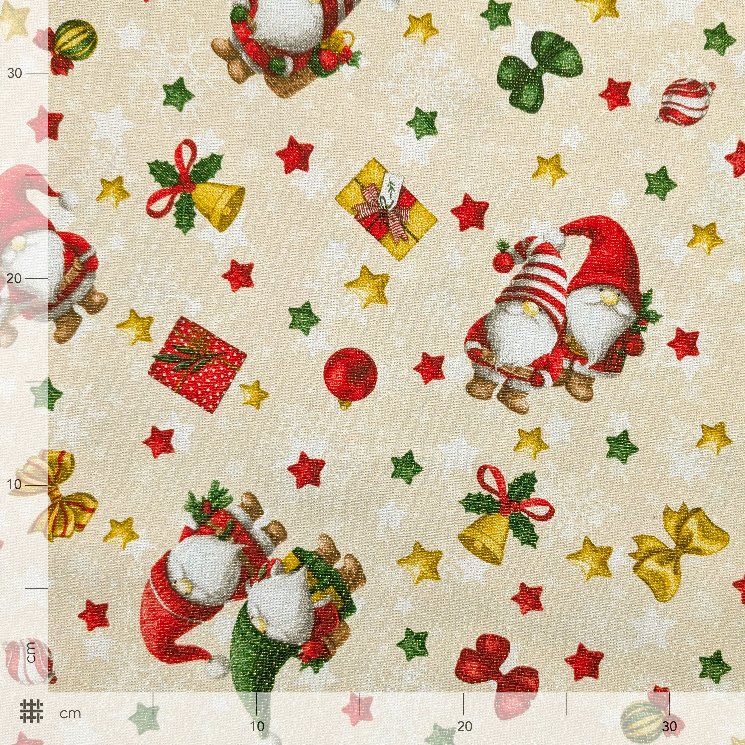 Light Gold Lurex Christmas Panama with Gnomes Image