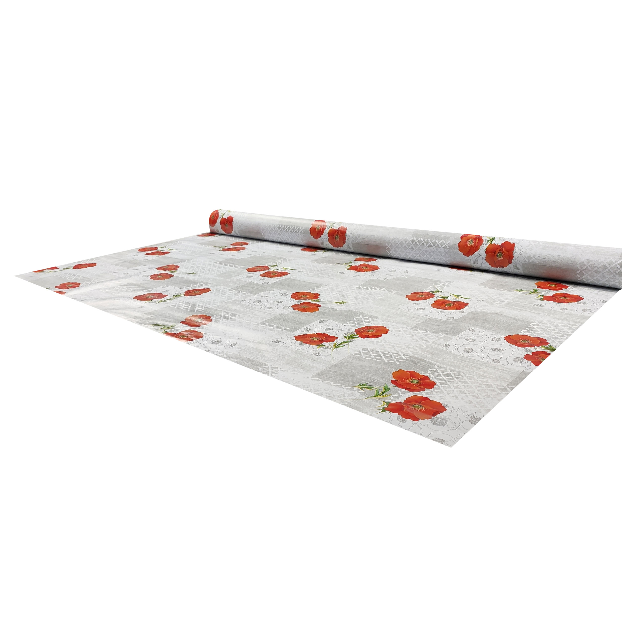 Waxed Tablecloth Fabric Poppies Patchwork