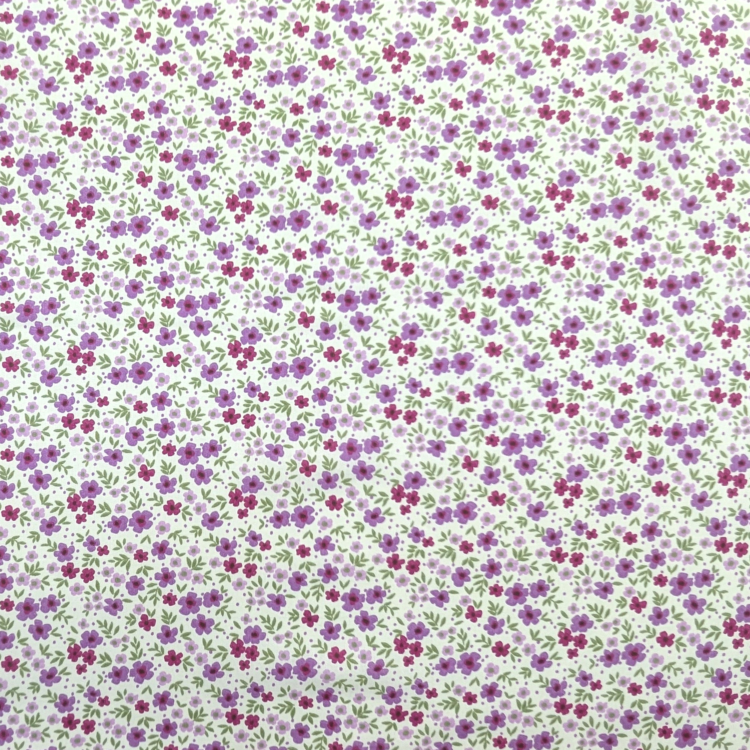 Poplin Cotton Flowers Lilac and Dark Fuxia